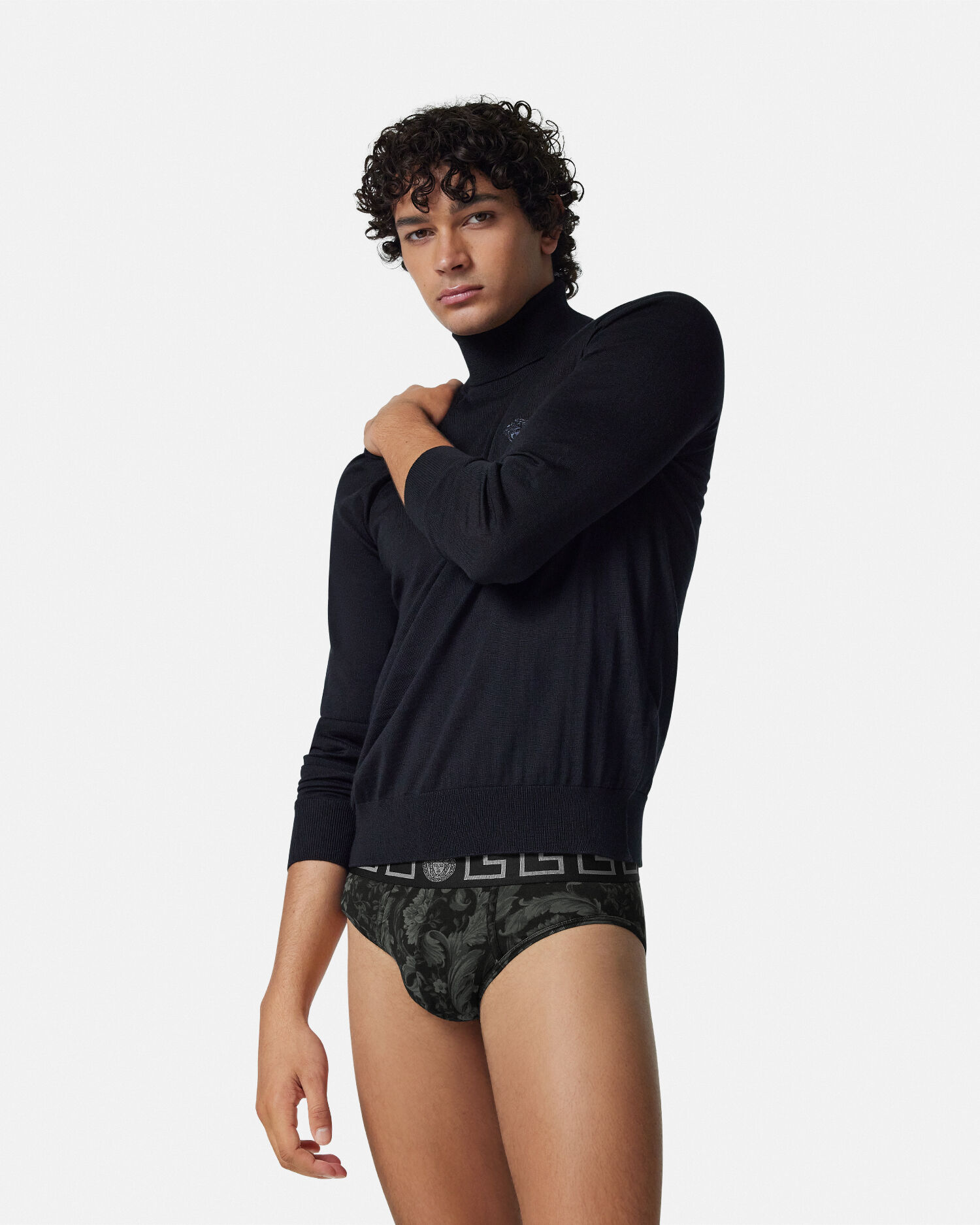 VERSACE ブラックブリーフ サイズ5 Printed Jacquard Cotton-Jersey Briefs Black | VERSACE US