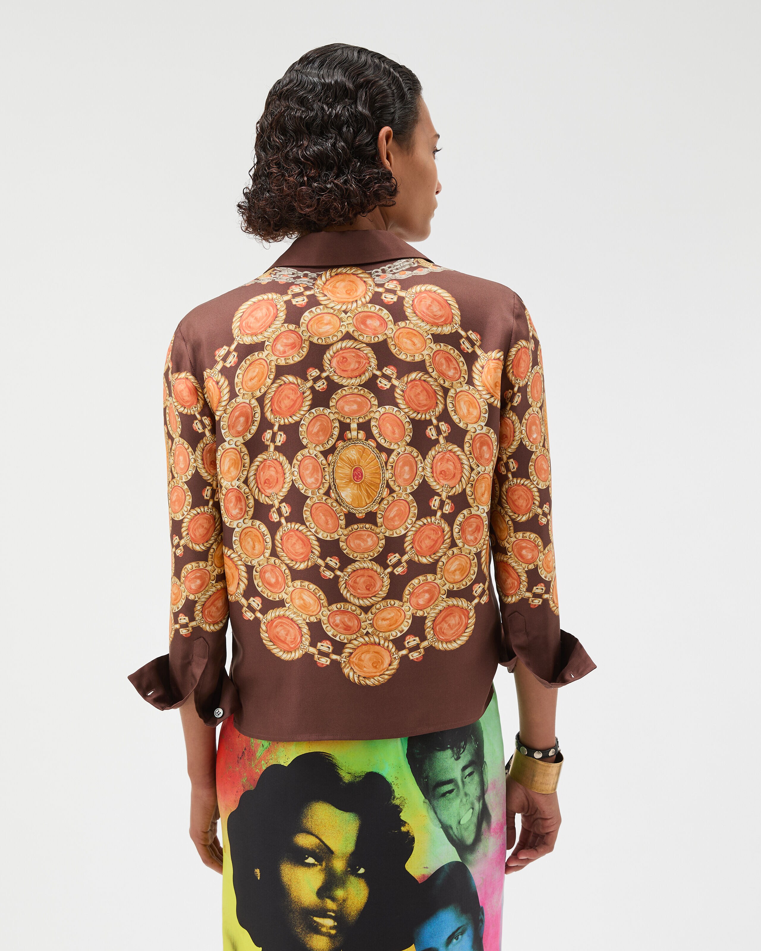 Printed Silk Twill Shirt Brown,Print | VERSACE UK