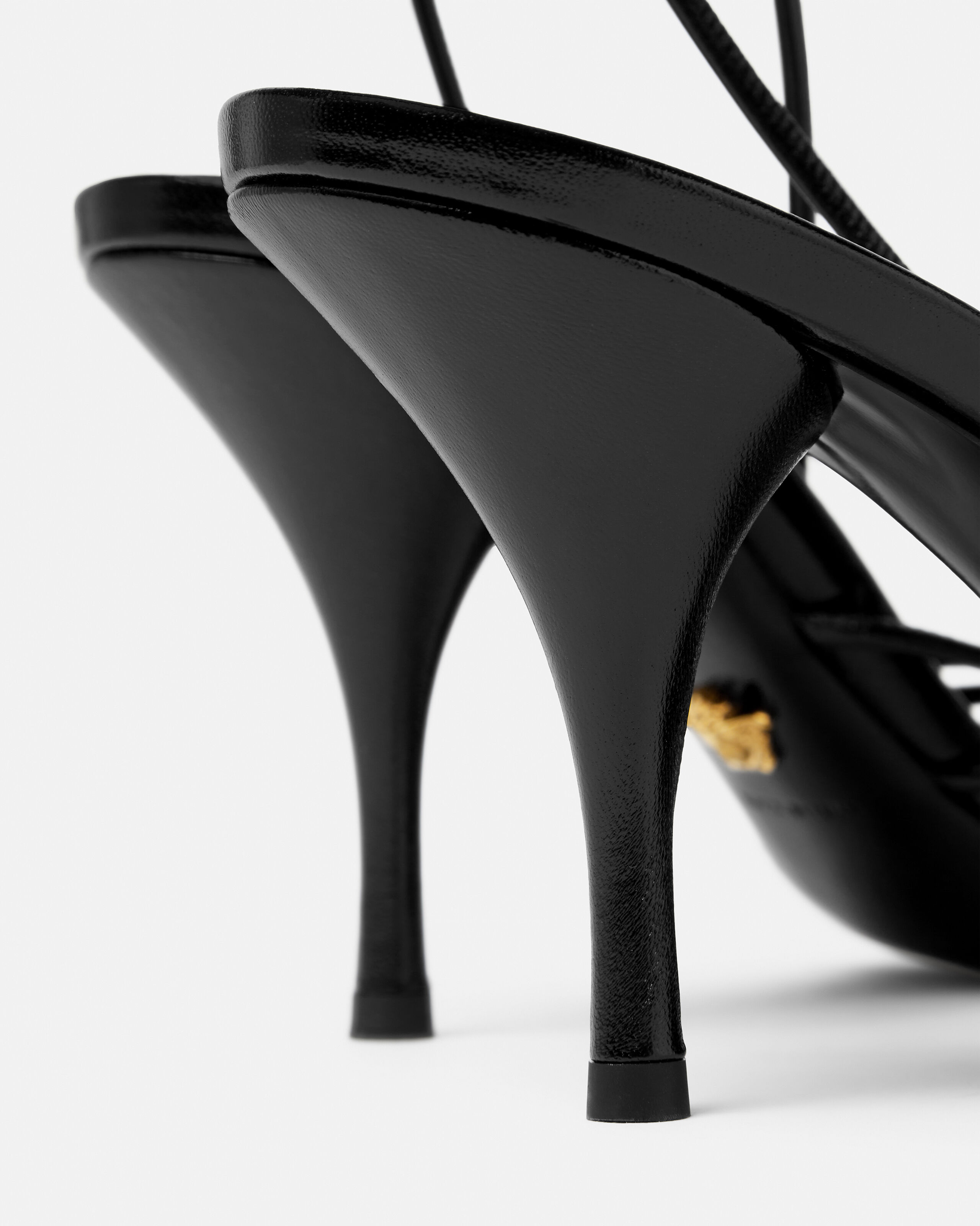 Opera Bow Nappa Sandals 85 mm Black,Gold | VERSACE US