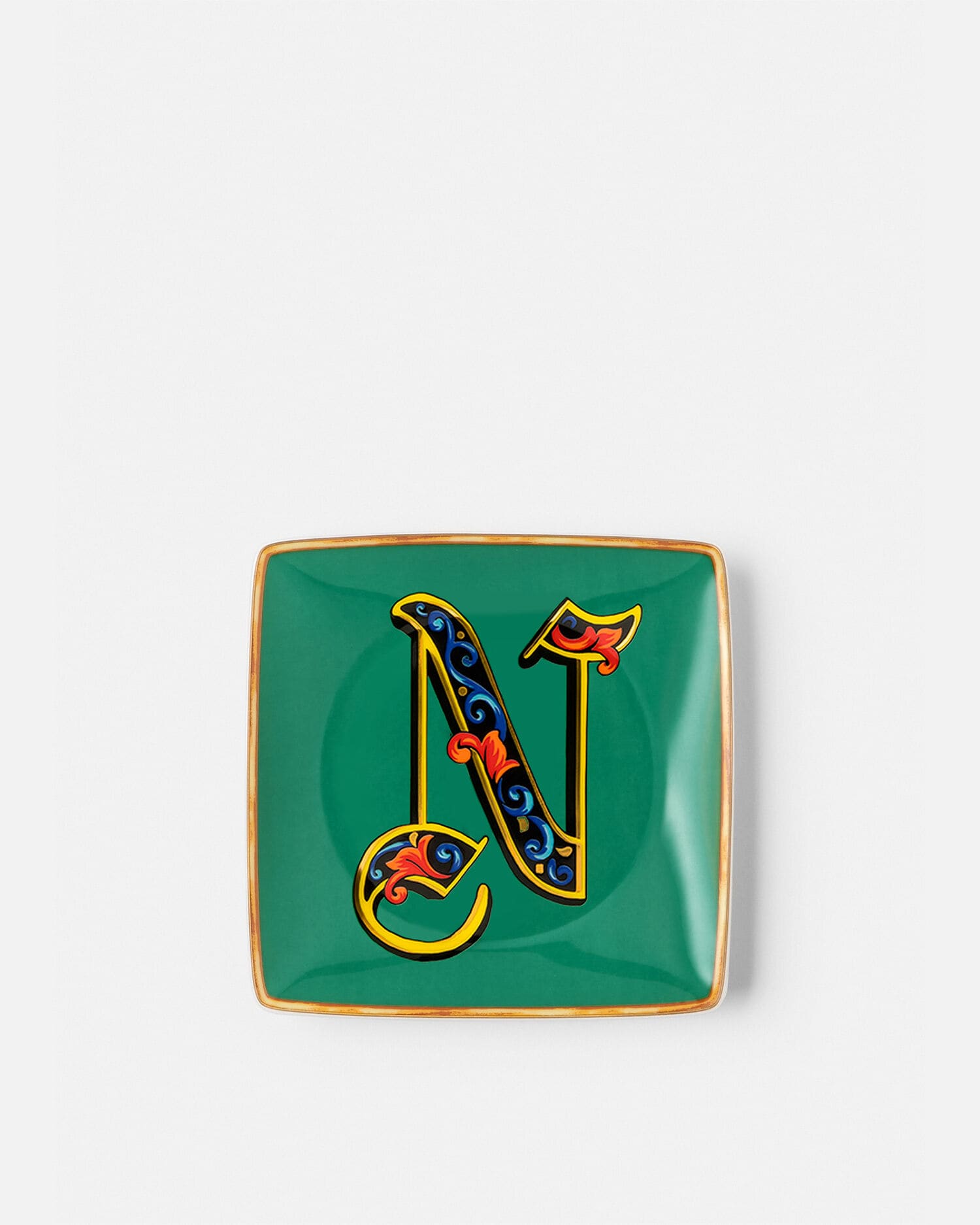 Versace Alphabet N Small Square Plate 12 cm Print | VERSACE US