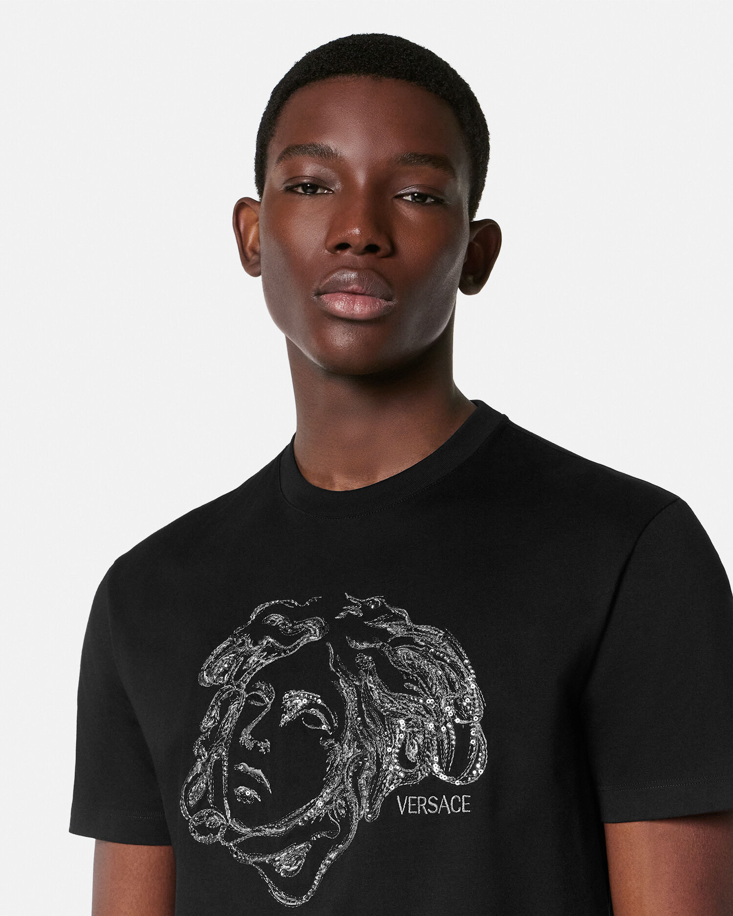 Embroidered Cotton-Jersey T-Shirt | VERSACE US
