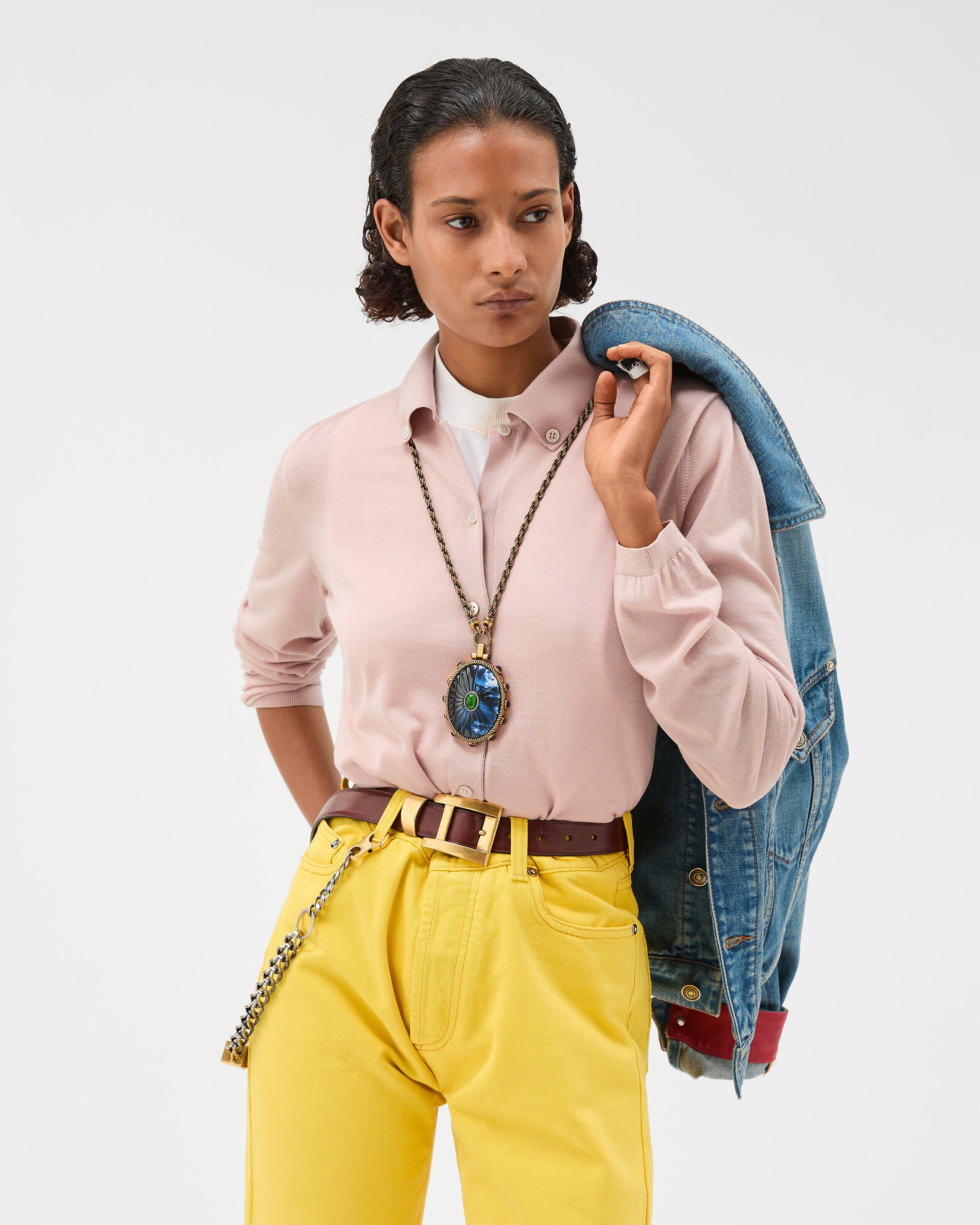 Embroidered Wool Knit Cardigan Pink | VERSACE