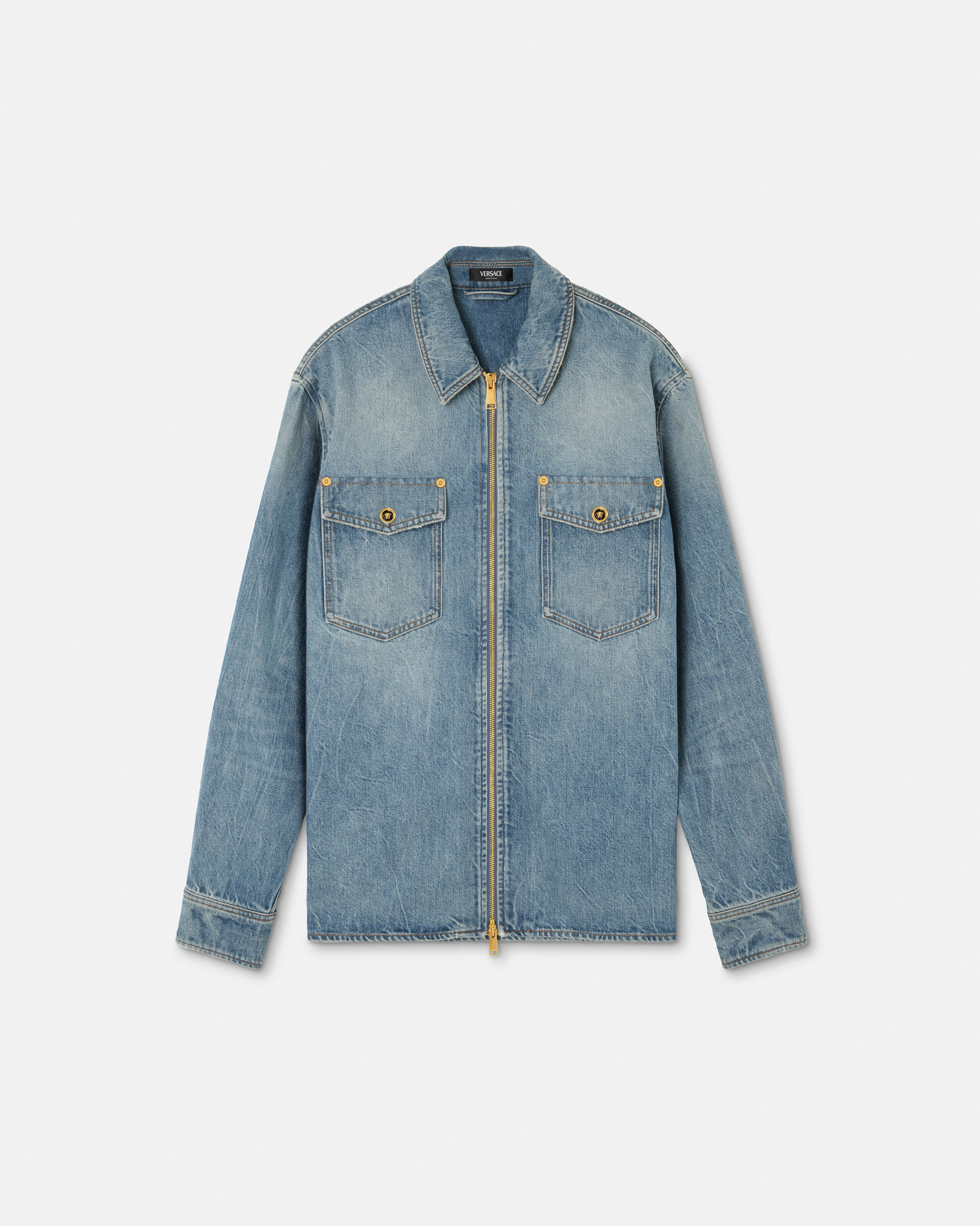 Denim Zip Overshirt Blue | VERSACE US