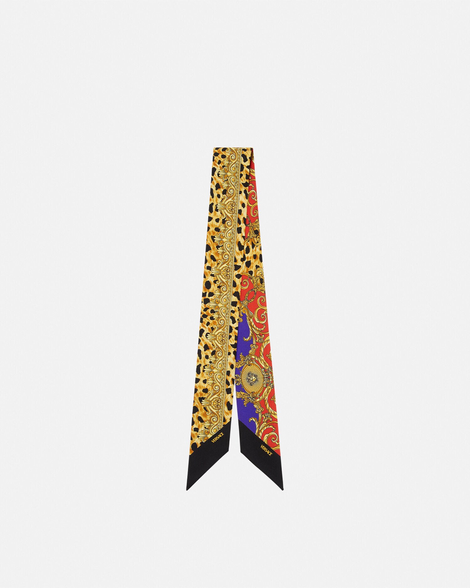 Cheetah Barocco Silk Lavallière Red,Gold | VERSACE US