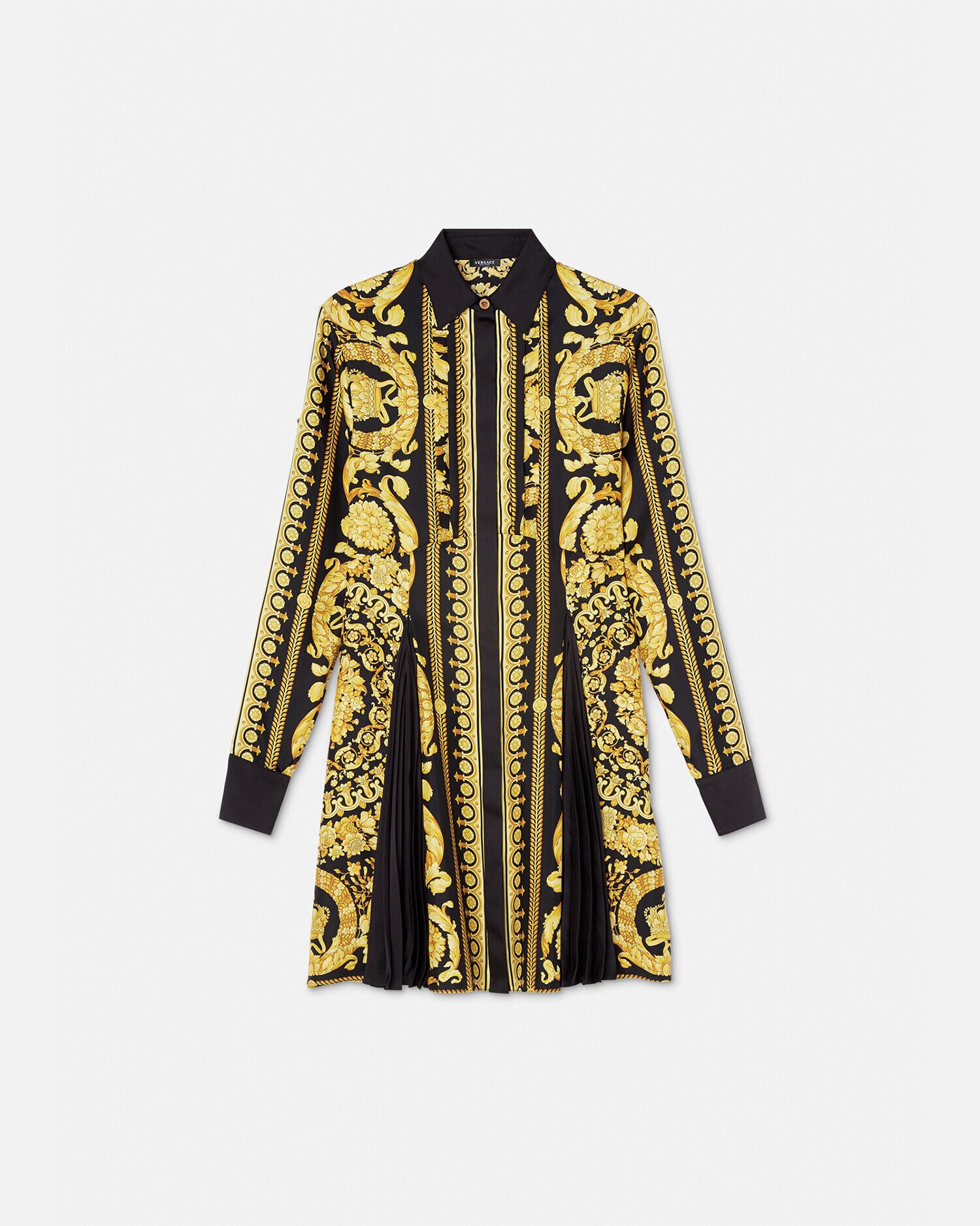 Barocco Silk Midi Shirt Dress Black Versace US