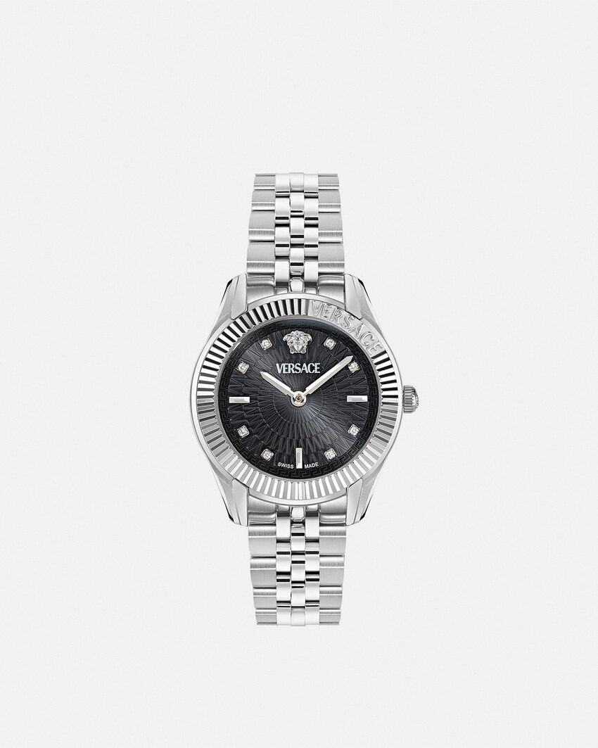 Greca Time Diamond Watch Black+Silver 1