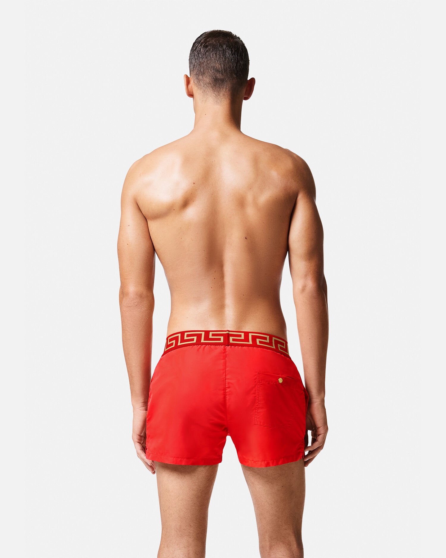 Red versace clearance swim shorts