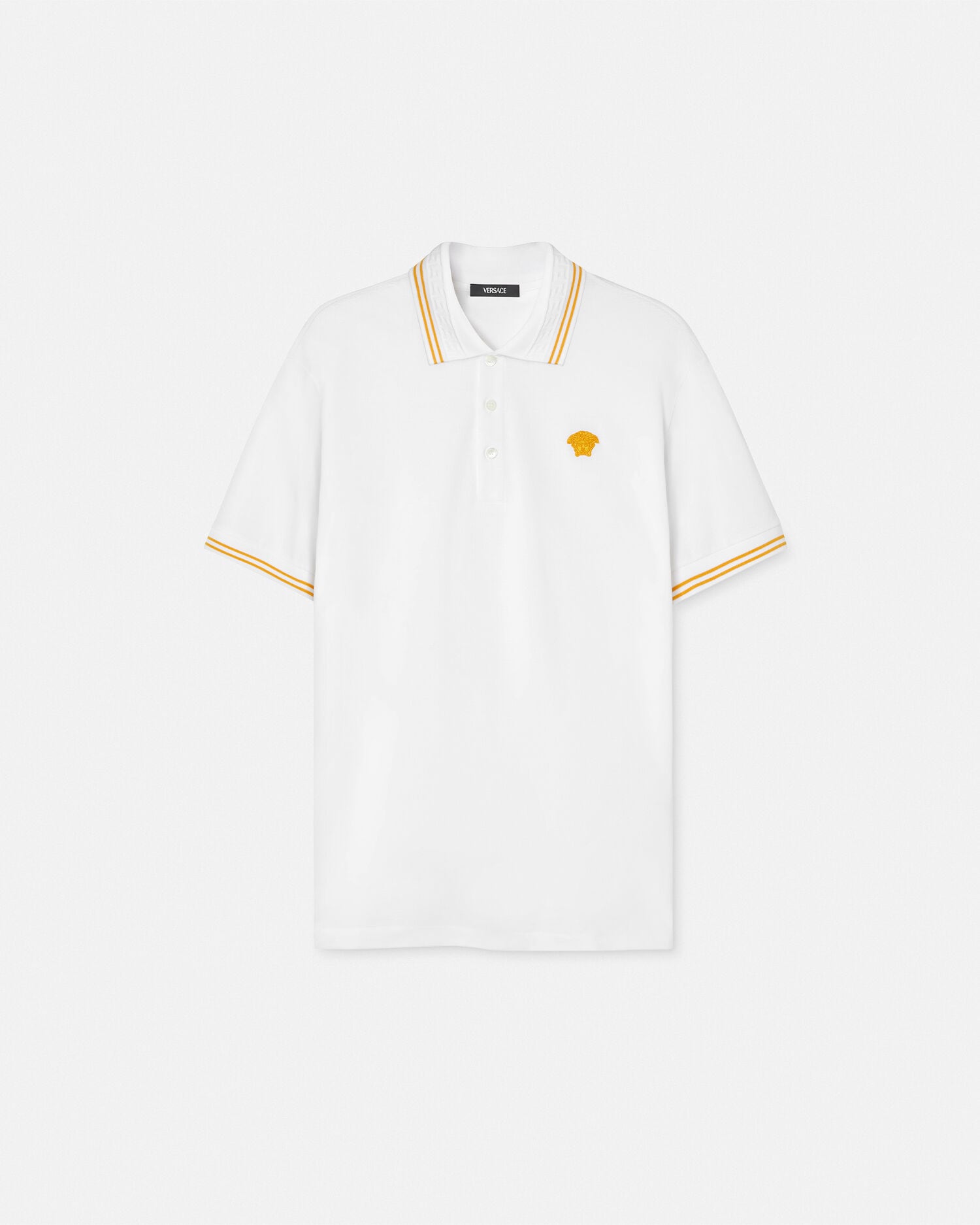 Embroidered Cotton Piqué Polo White | VERSACE US