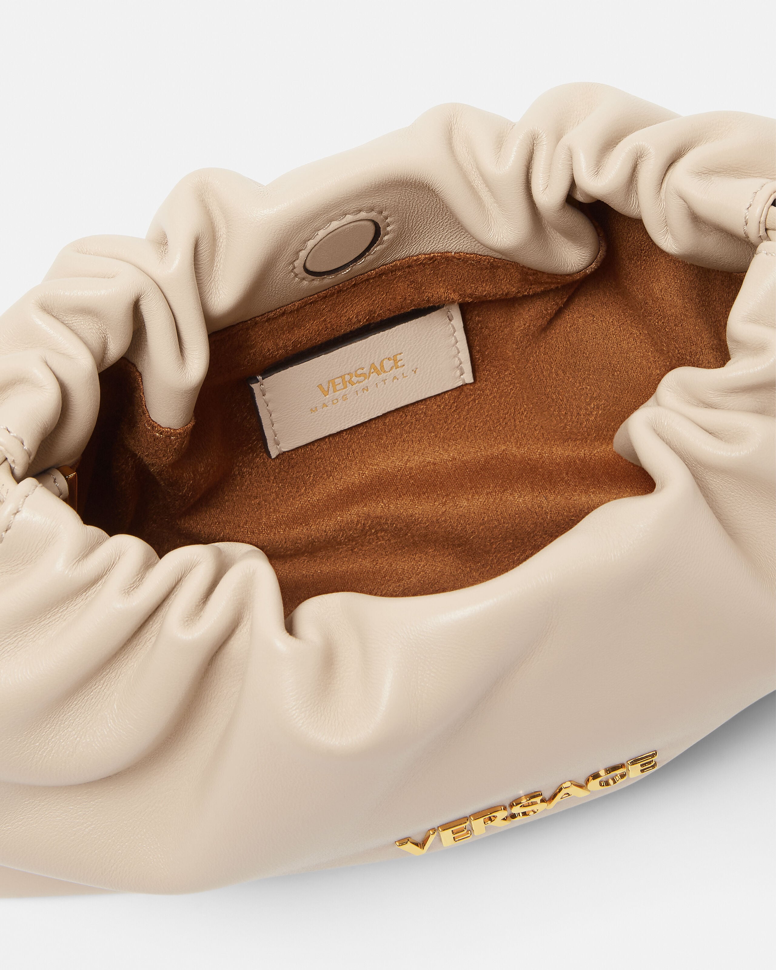 Versace Tag Nappa Mini Bag Beige | VERSACE US