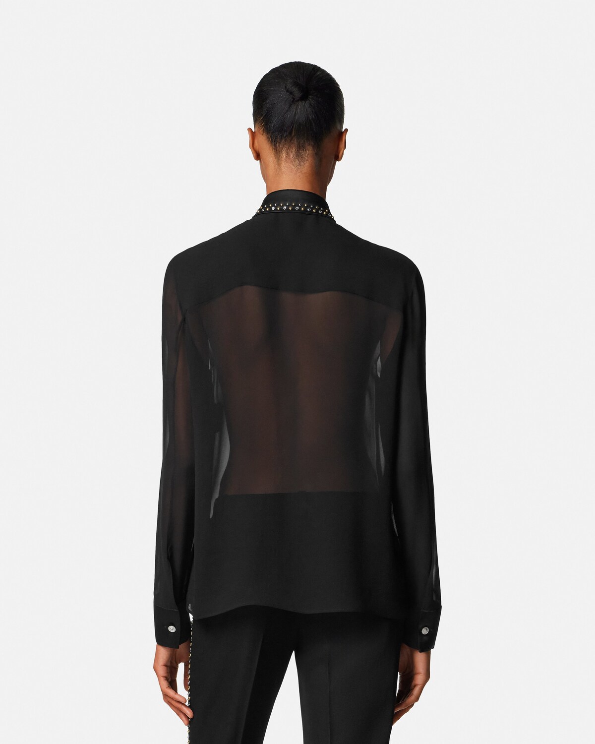 Embellished Silk Georgette Relaxed Shirt Black 5