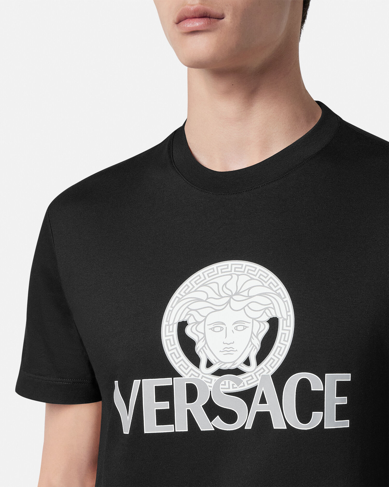 Printed Cotton-Jersey T-Shirt Black | VERSACE US