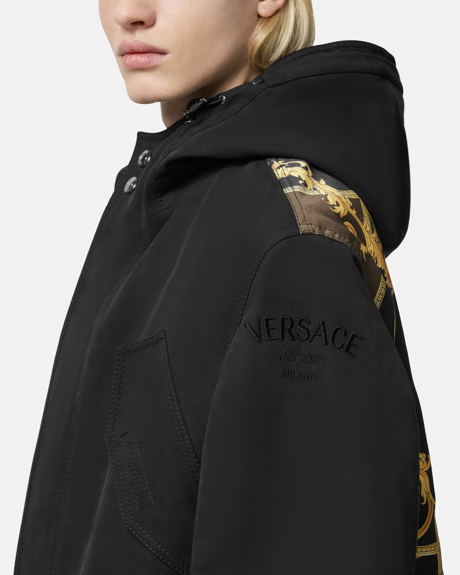 Versace coat black on sale