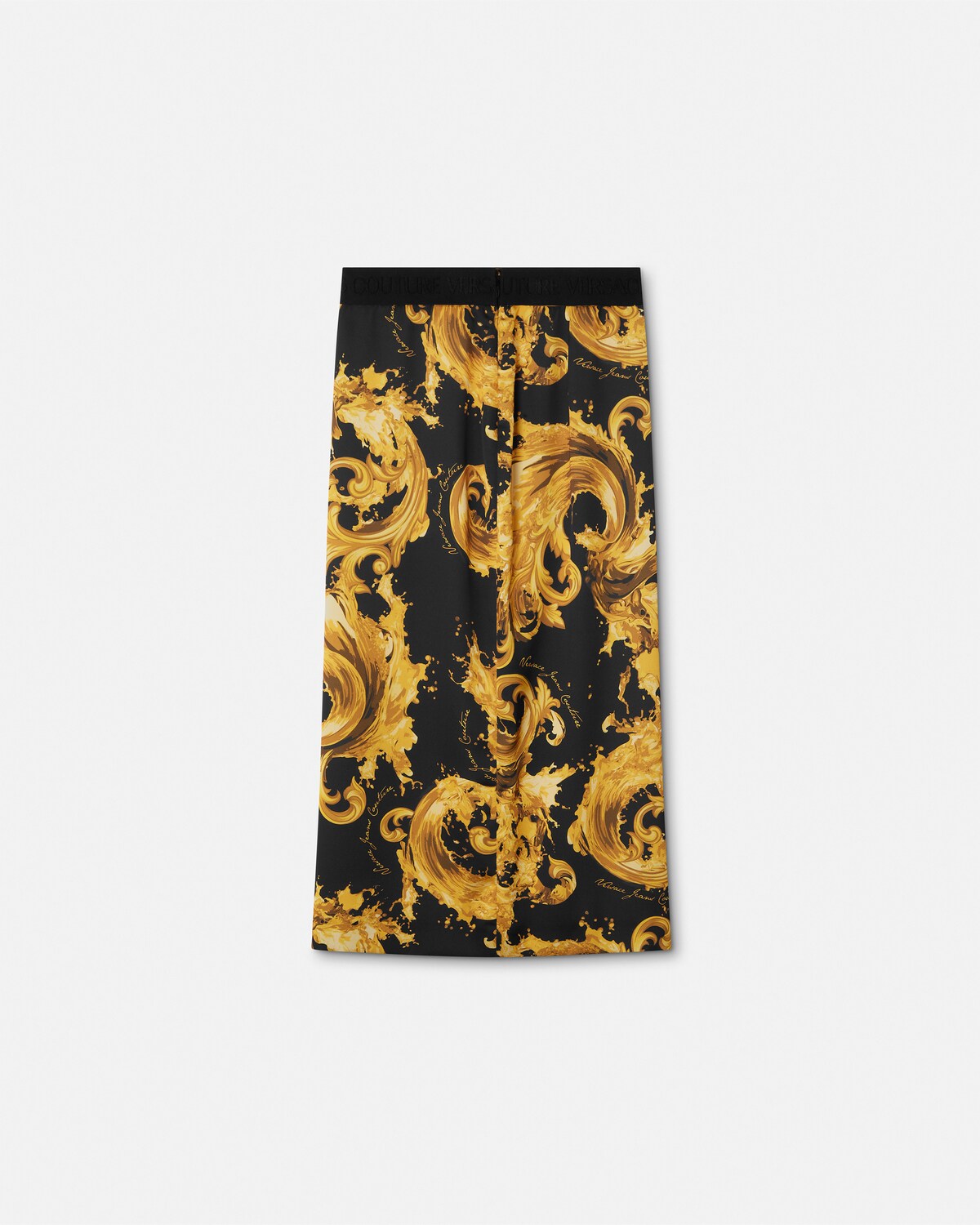 Printed Envers-Satin Midi Skirt Black+Gold 3