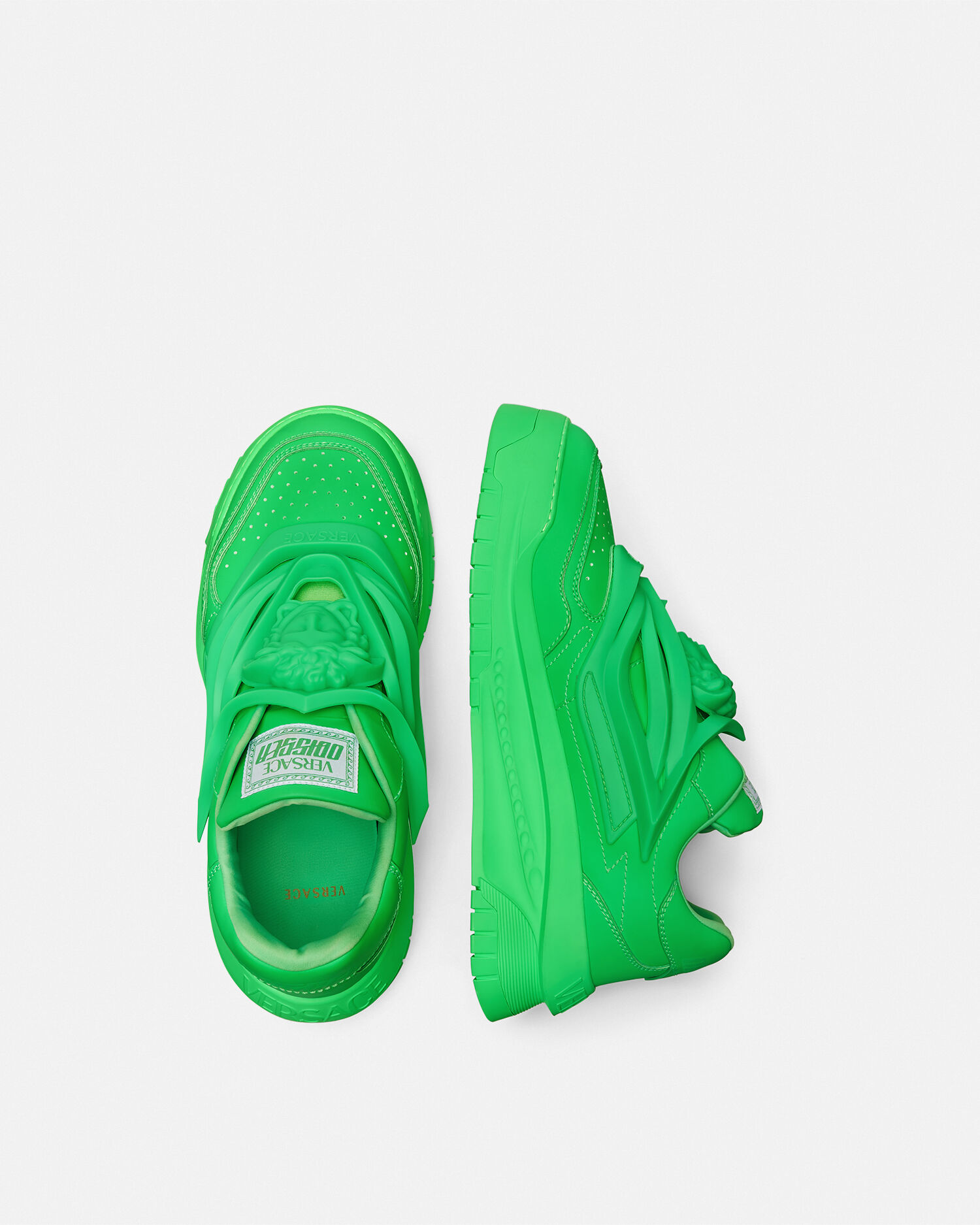 Lime green top versace sneakers