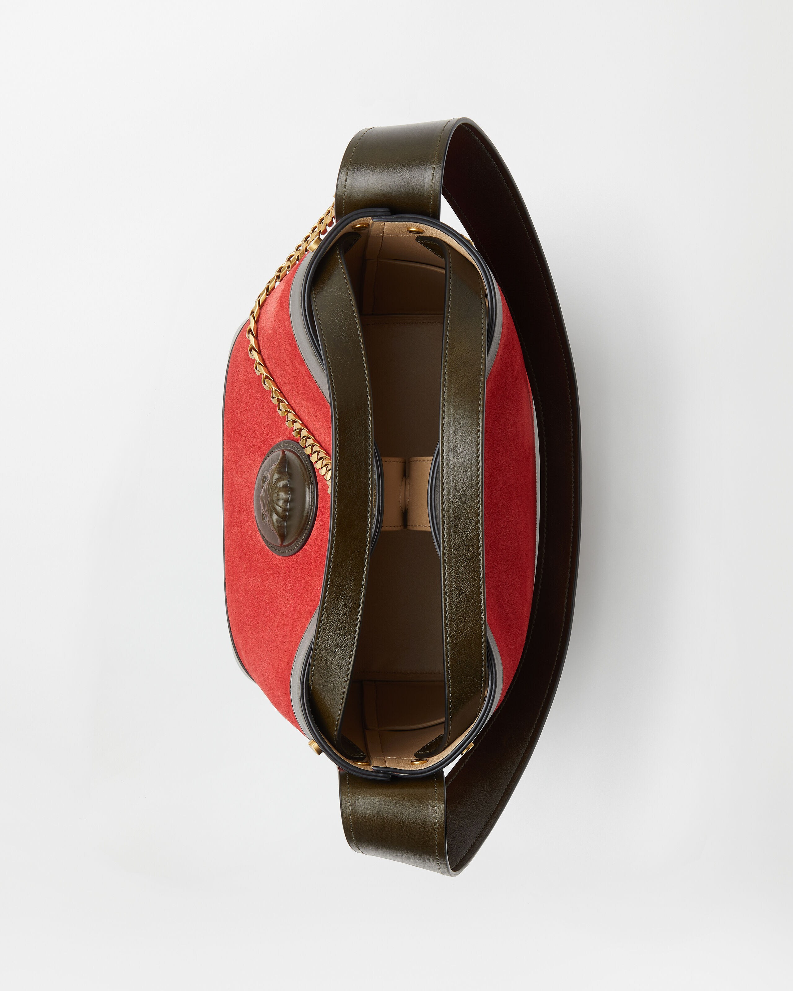 Pivot Small Suede Bucket Bag Red | VERSACE