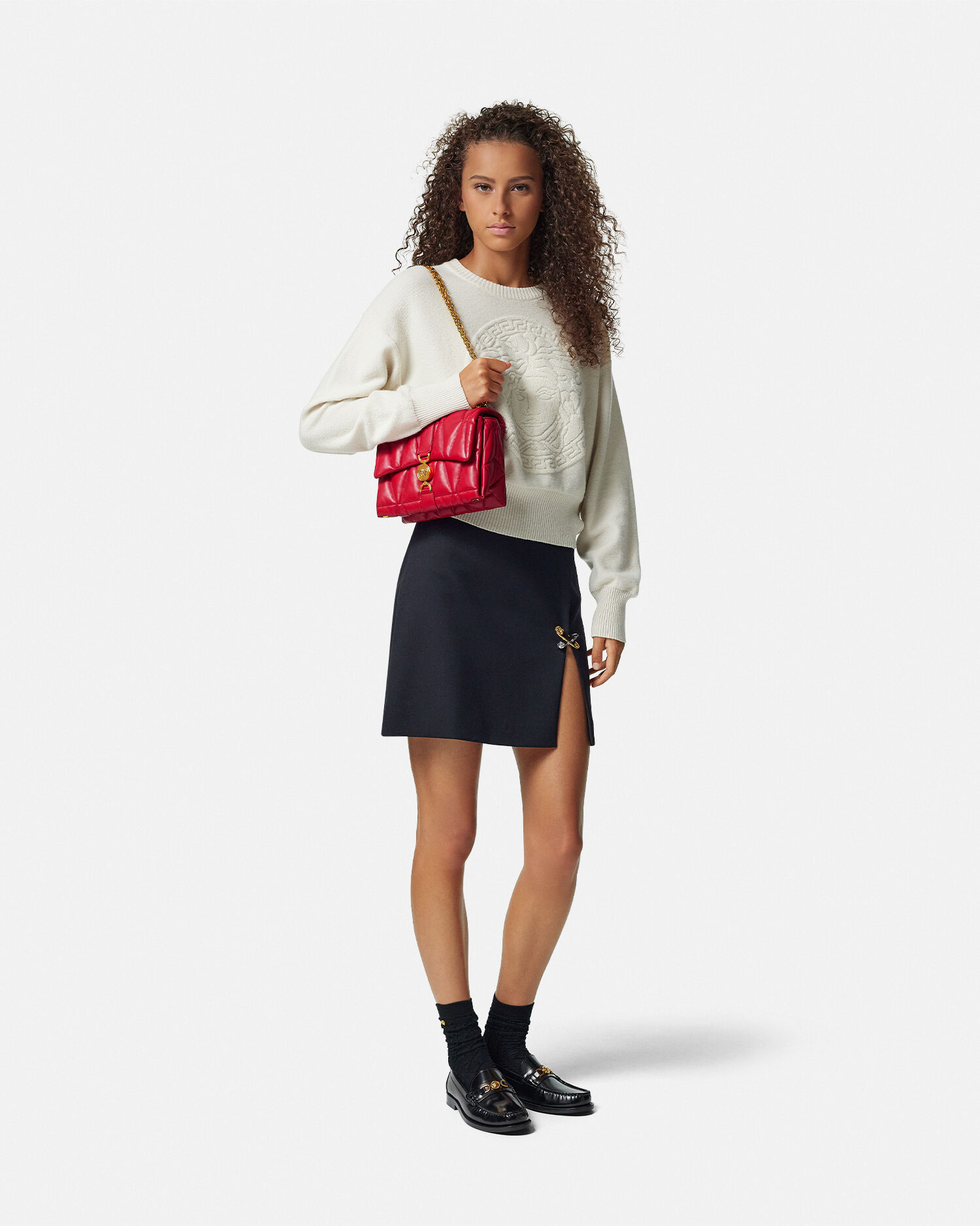 Kleio Quilted Nappa Shoulder Bag Red | VERSACE US