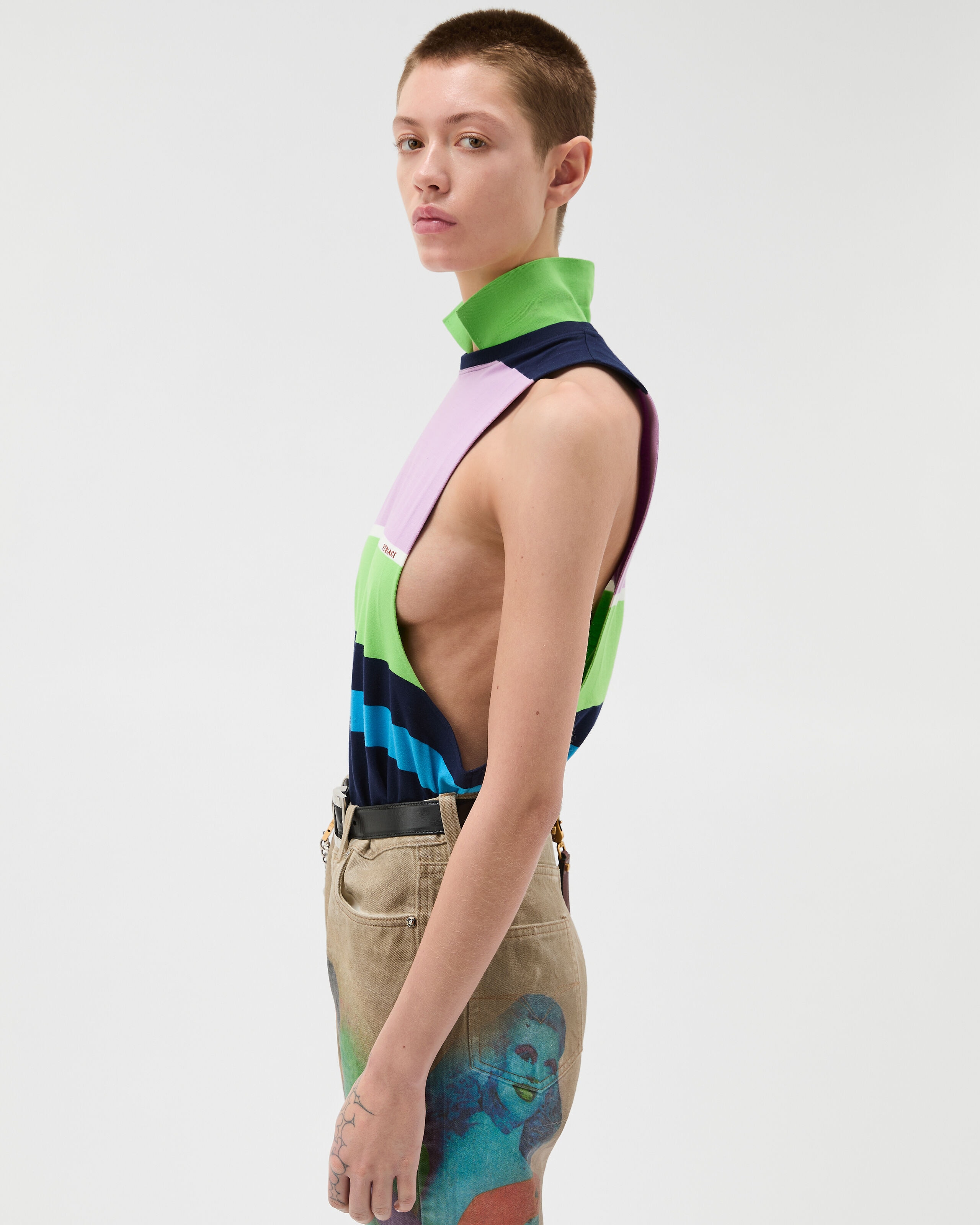 Striped Cotton-Jersey Tank Top Multicolor | VERSACE