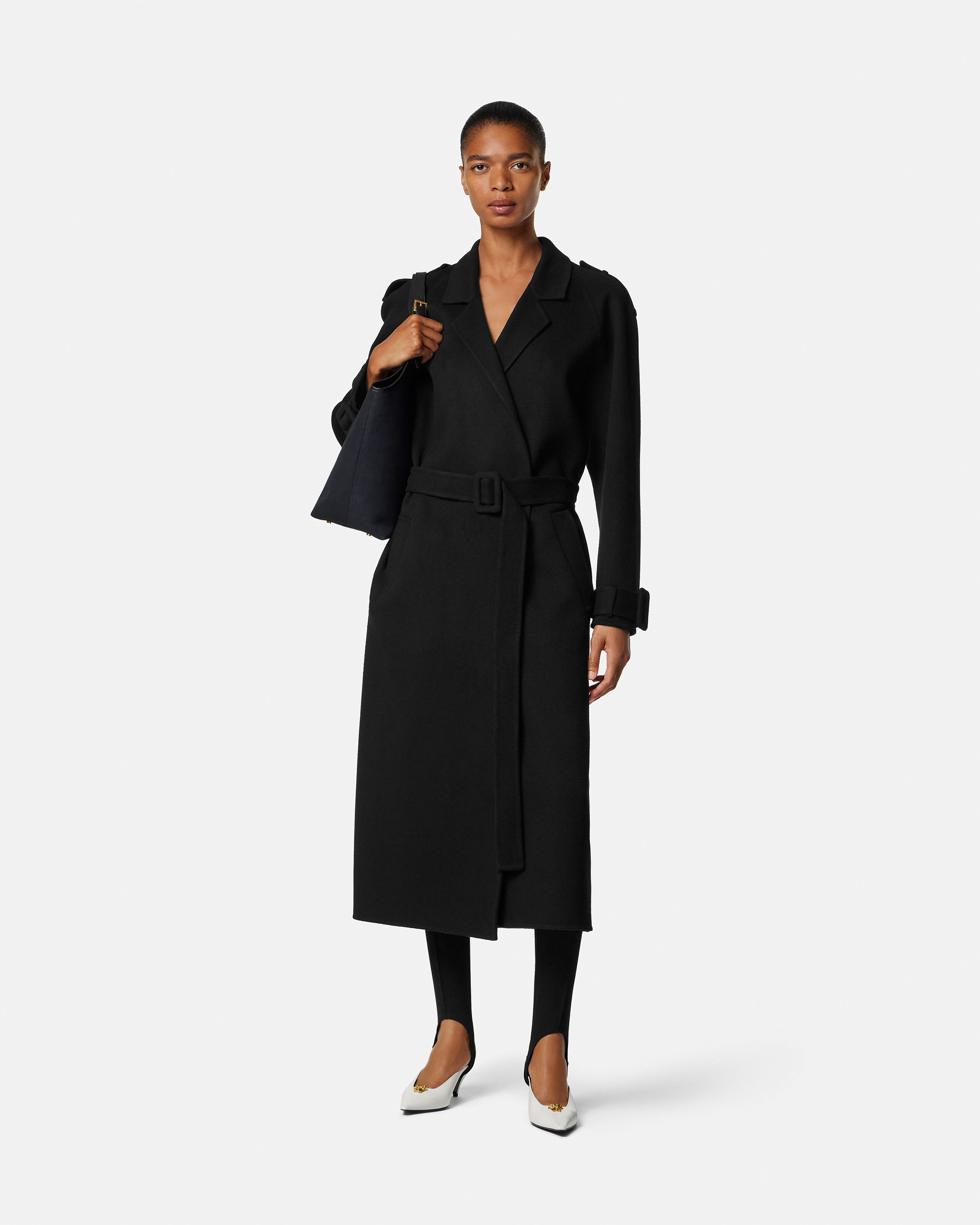 Wool-Cashmere Belted Coat Black | VERSACE