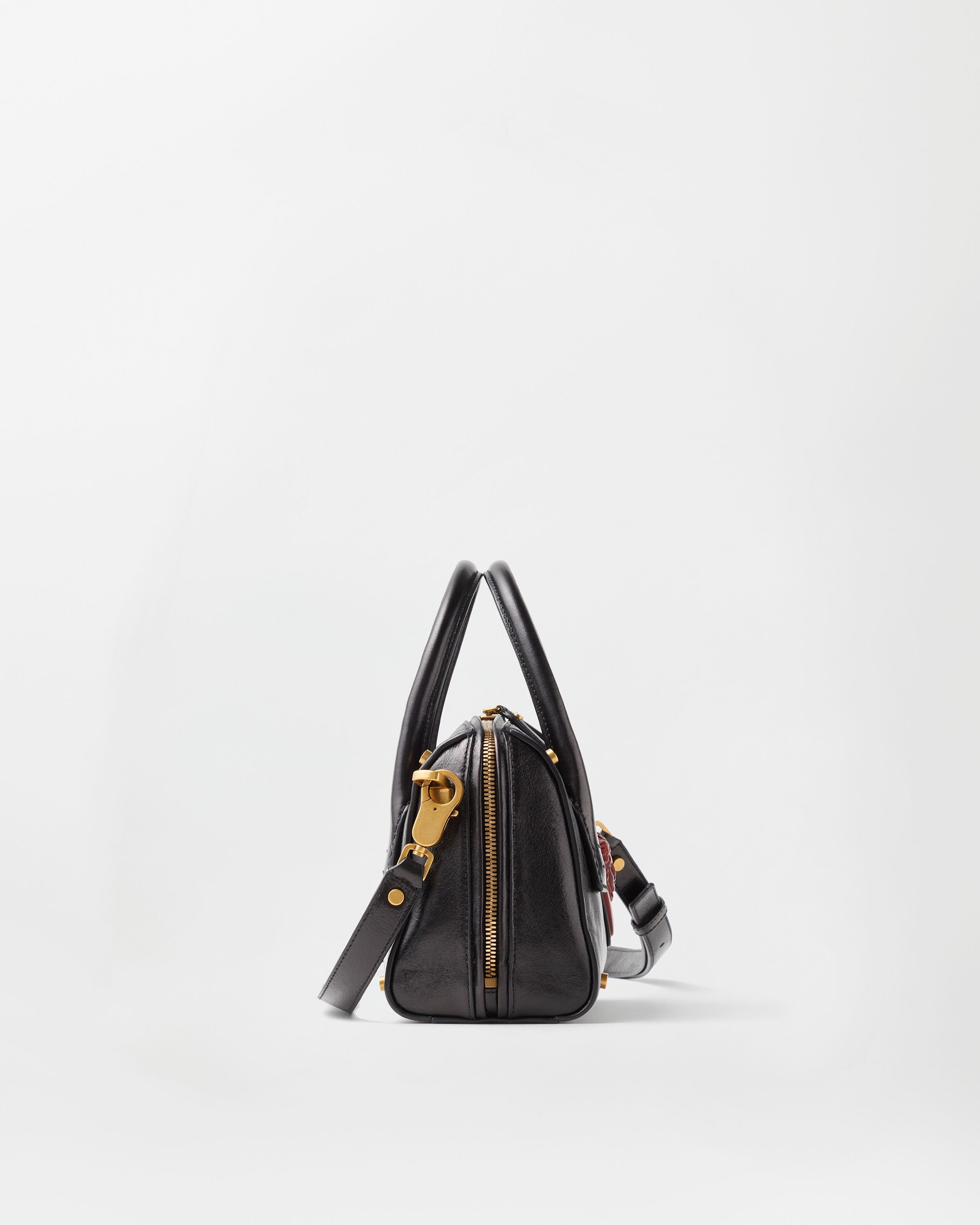 Roomy Small Leather Boston Bag Black,Brown | VERSACE US