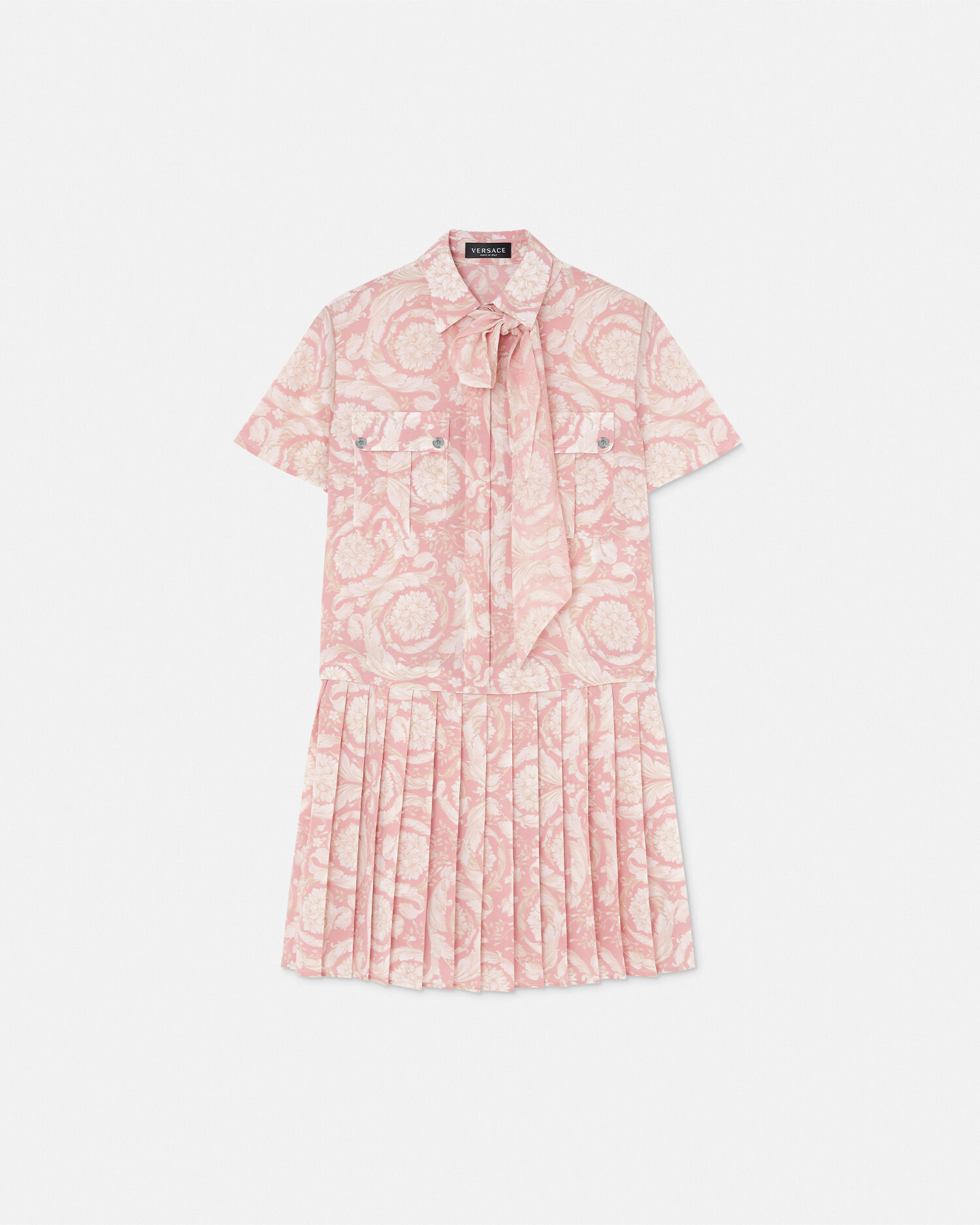 Barocco Lavalliere Silk Crepe Mini Dress White VERSACE