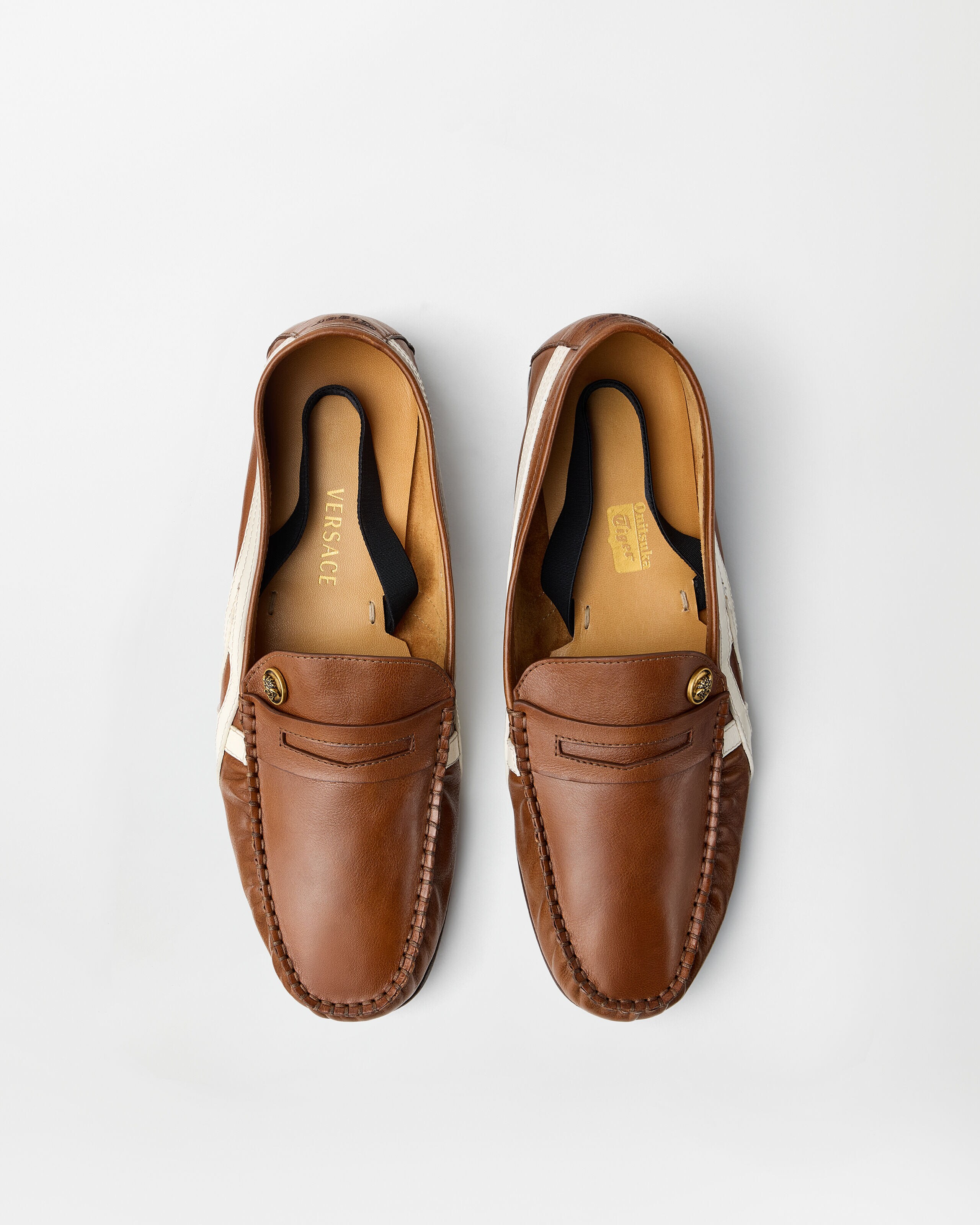 Sakura Leather Loafers Brown,White | VERSACE UK