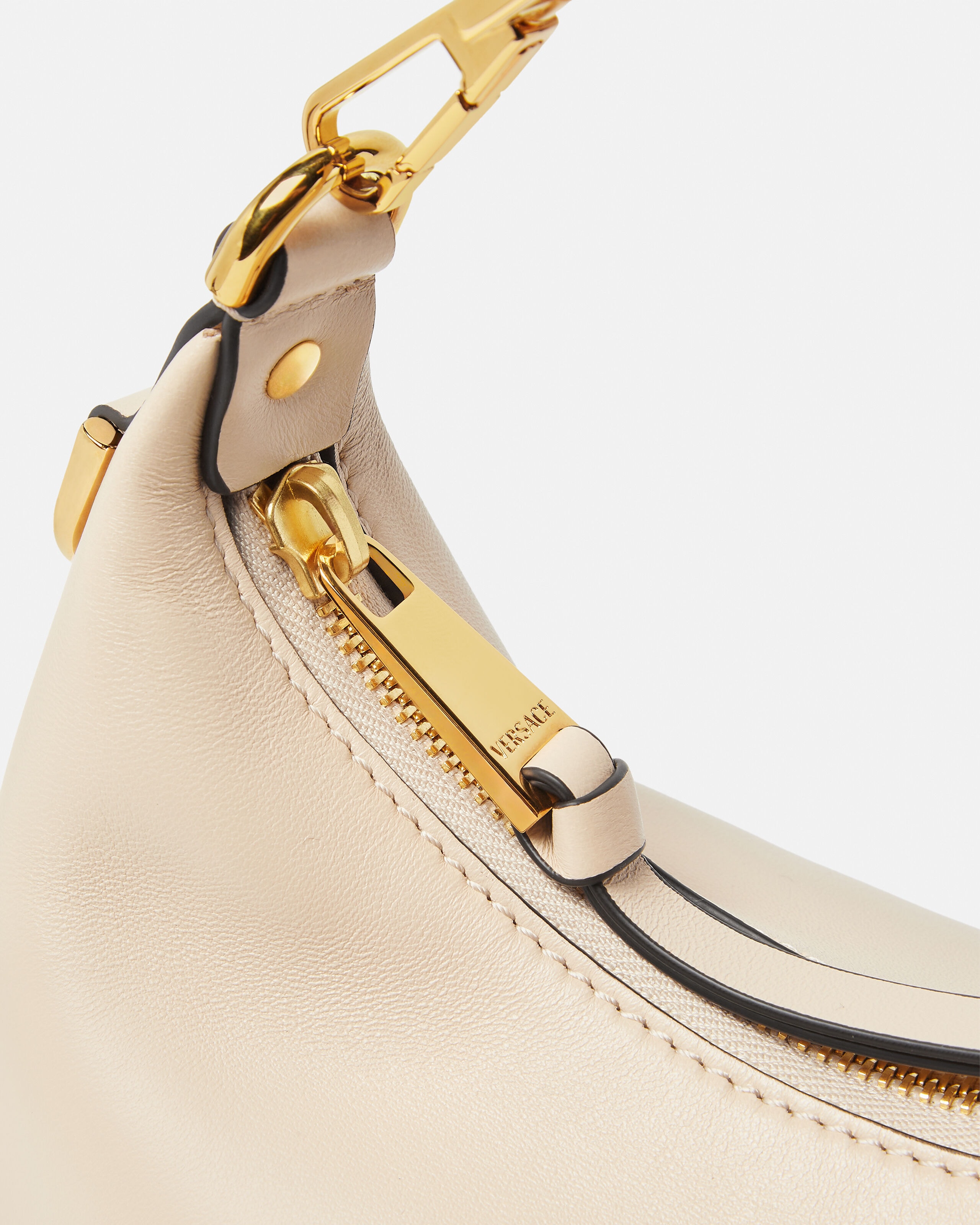 Versace Tag Nappa Hobo Bag Beige | VERSACE US