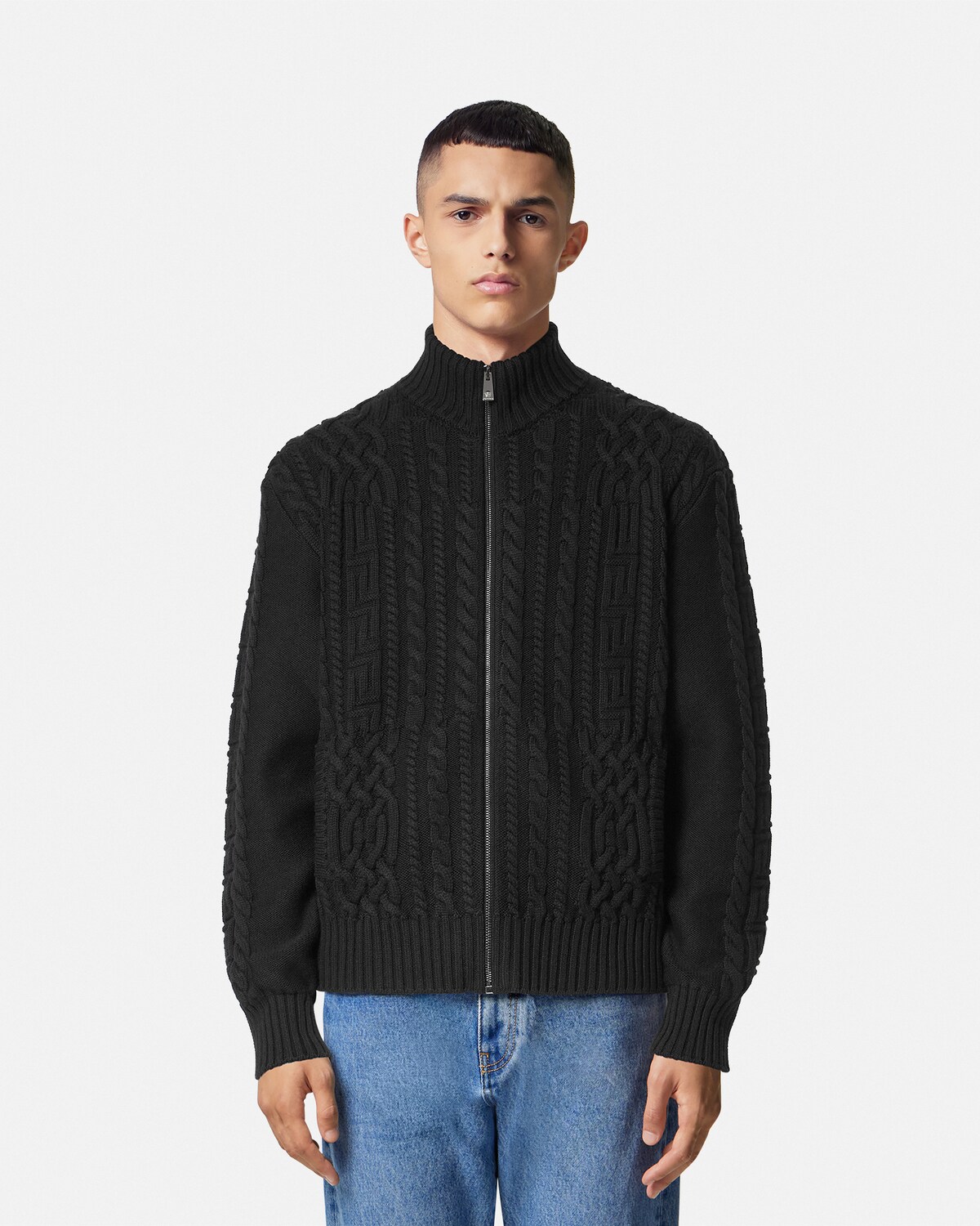 Medusa CableKnit Zip Sweater Black VERSACE