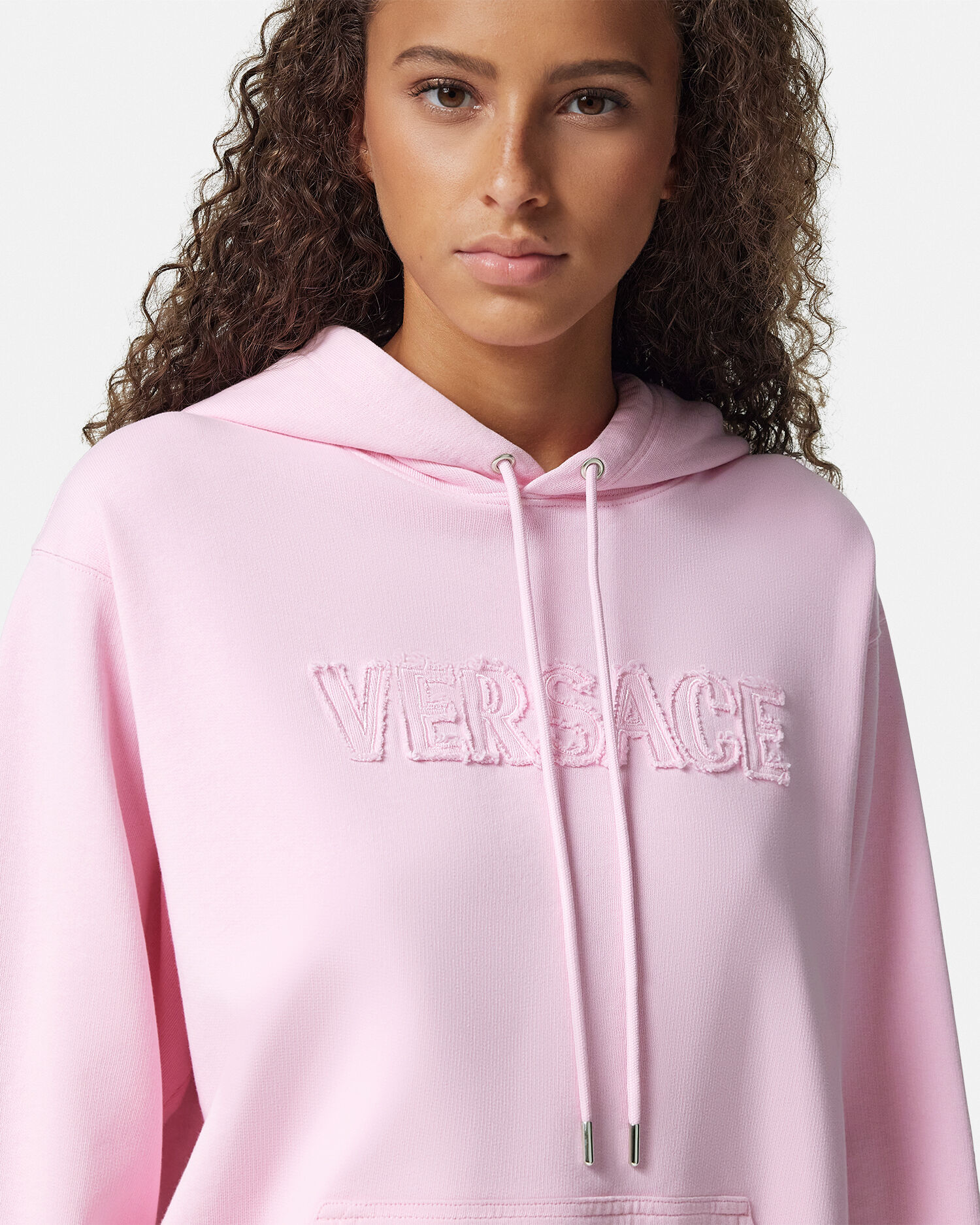 Fringed Embroidered Logo Hoodie | VERSACE US