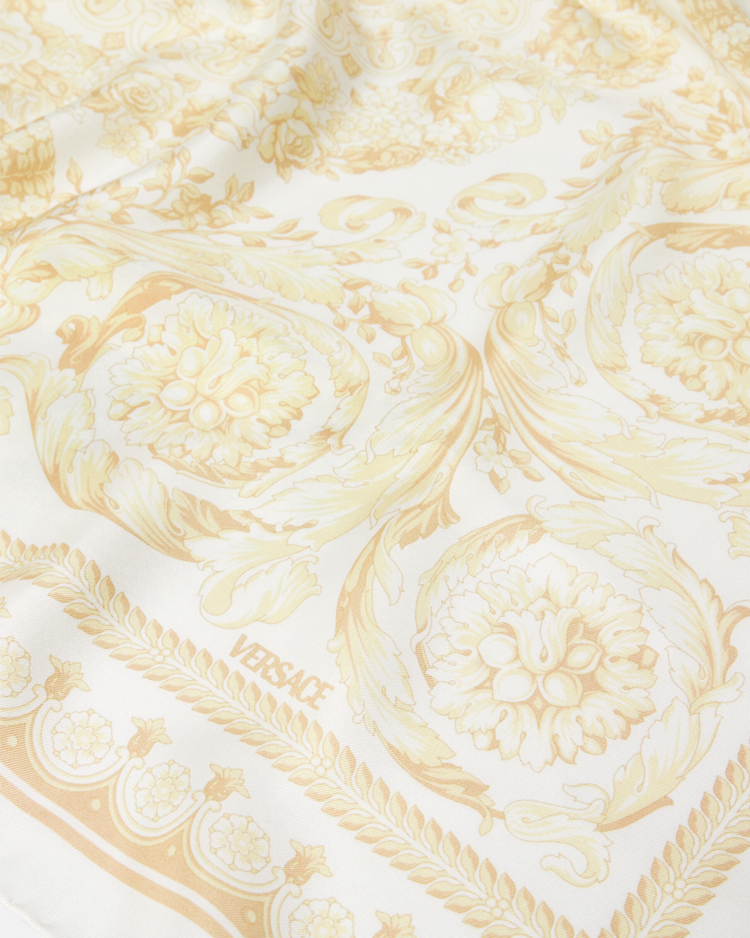 Barocco Large Silk Foulard 90 cm White,Beige | VERSACE US