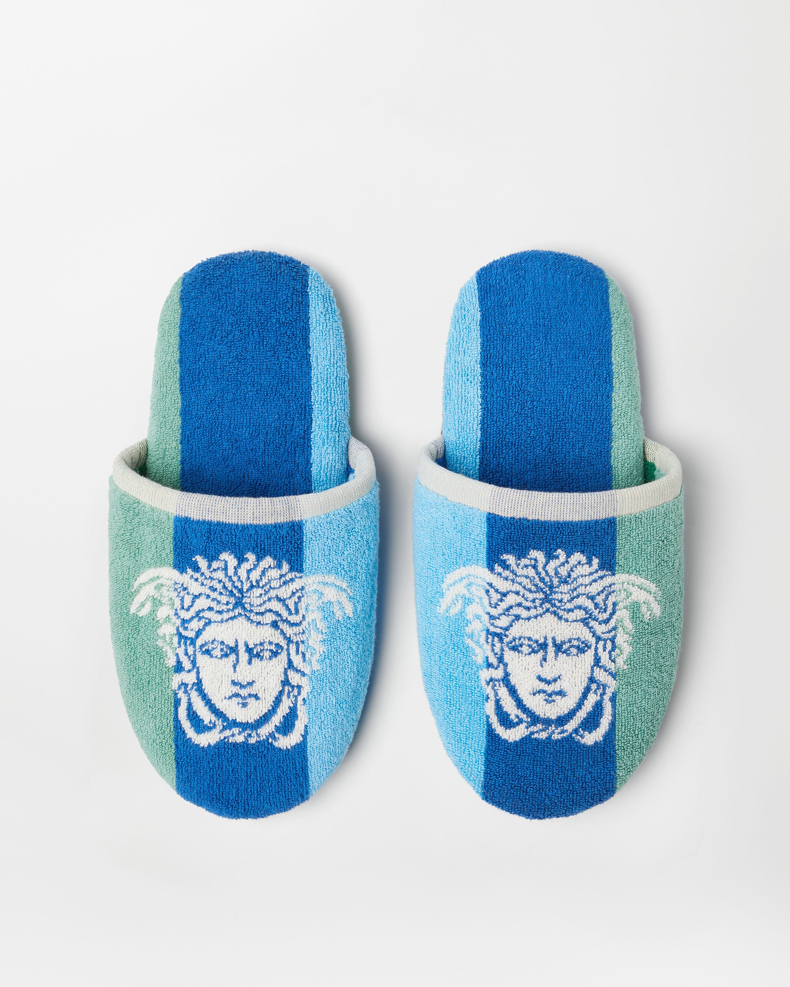 Striped Cotton-Terry Jacquard Slippers Multicolor | VERSACE US