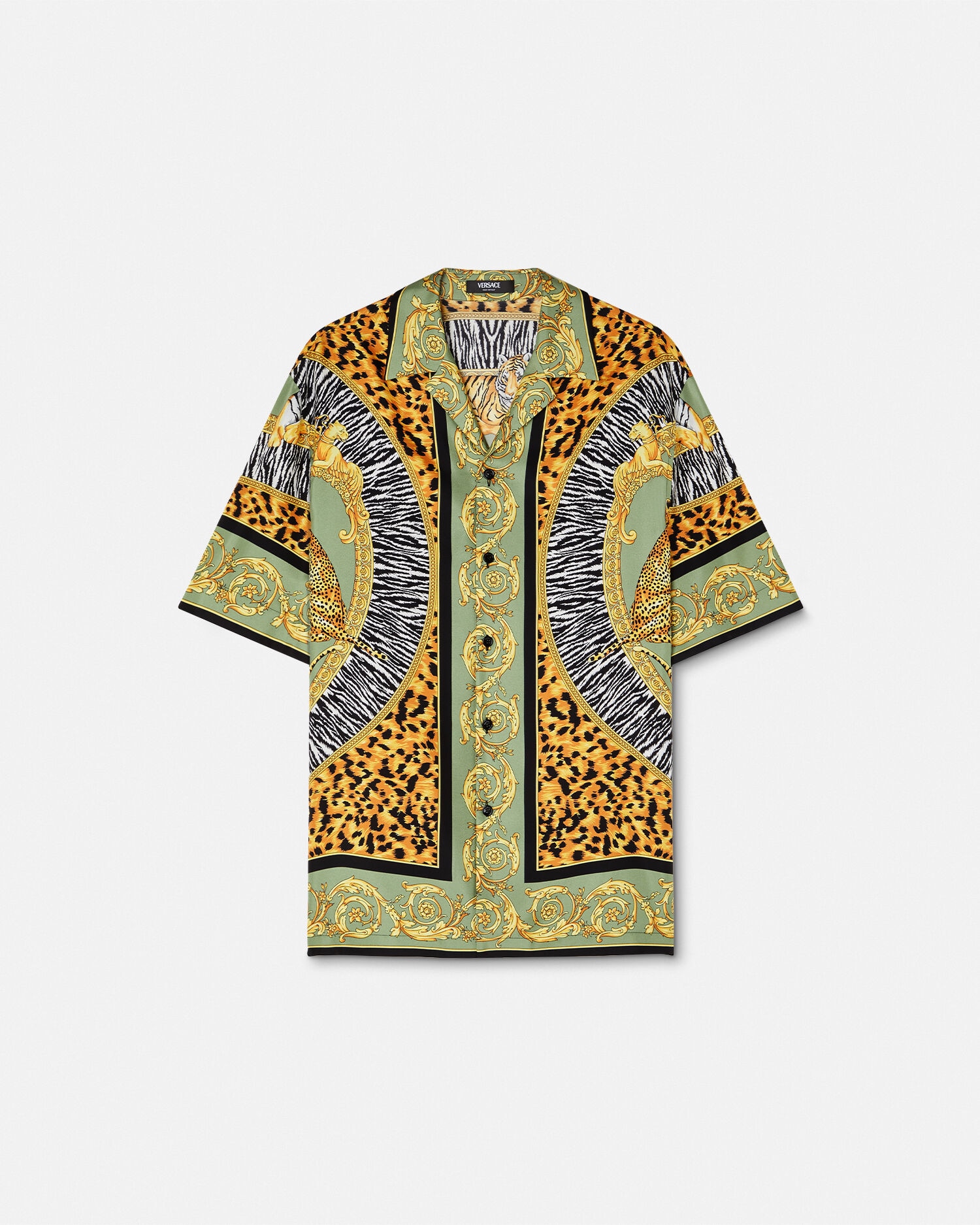 Wild Cats Silk Shirt Green,Black | VERSACE US