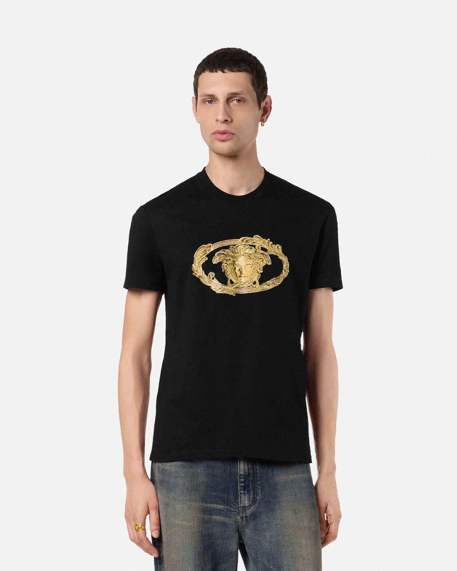 Embroidered Buckle Crest T-Shirt | VERSACE US