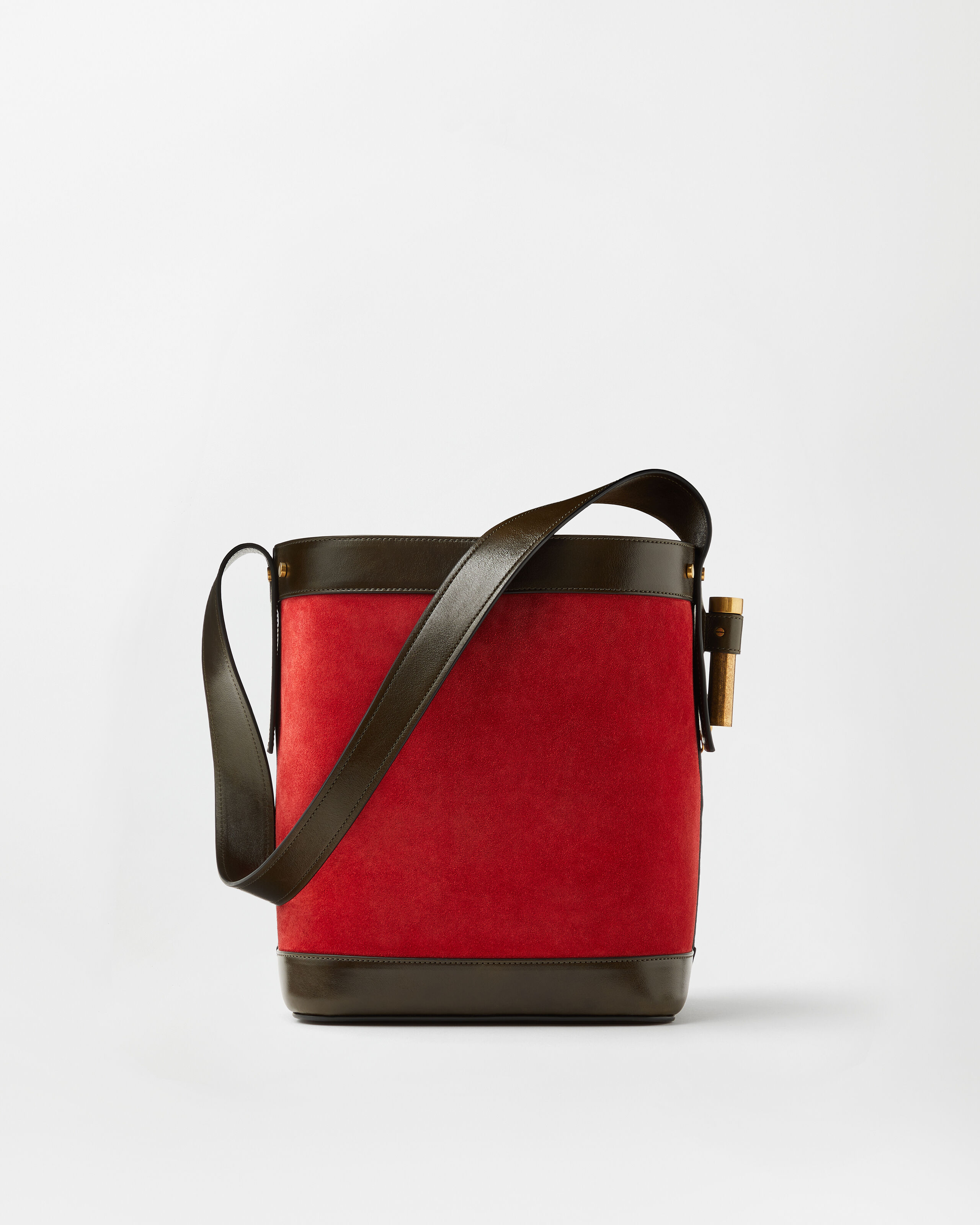 Pivot Small Suede Bucket Bag Red | VERSACE US