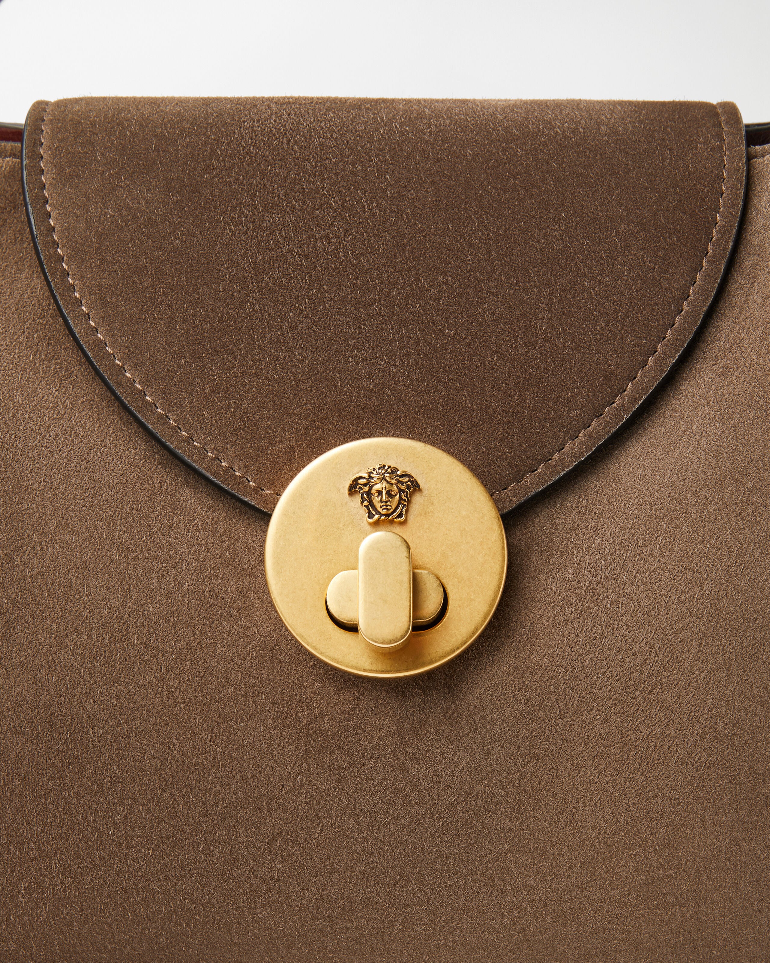 Vivian Small Suede East/West Shoulder Bag Brown | VERSACE US