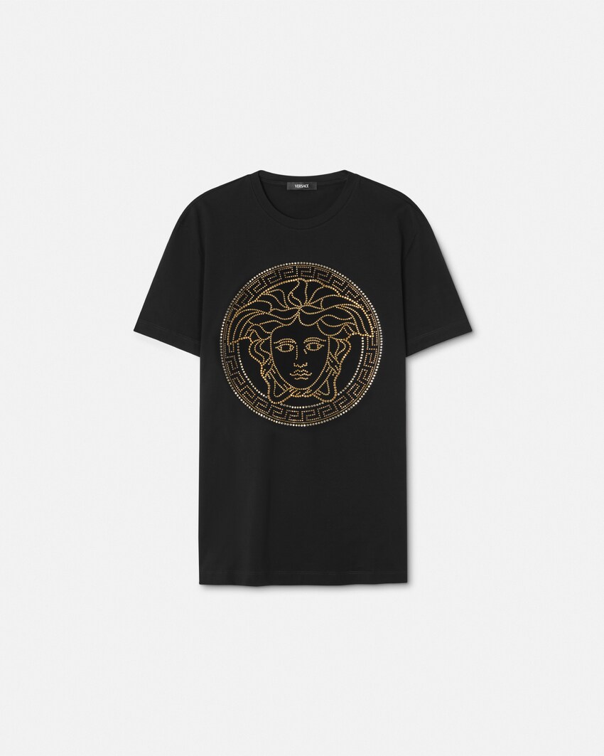 Versace Embellished Cotton-Jersey T-Shirt Black 1