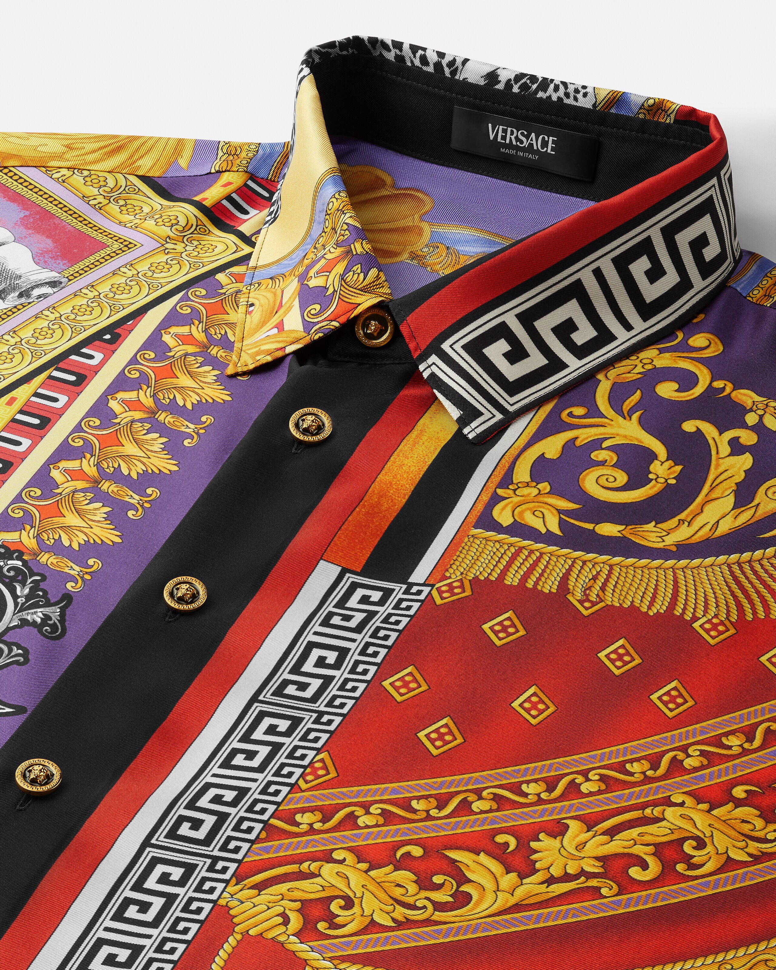Printed Silk Twill Regular Shirt Print | VERSACE ZA