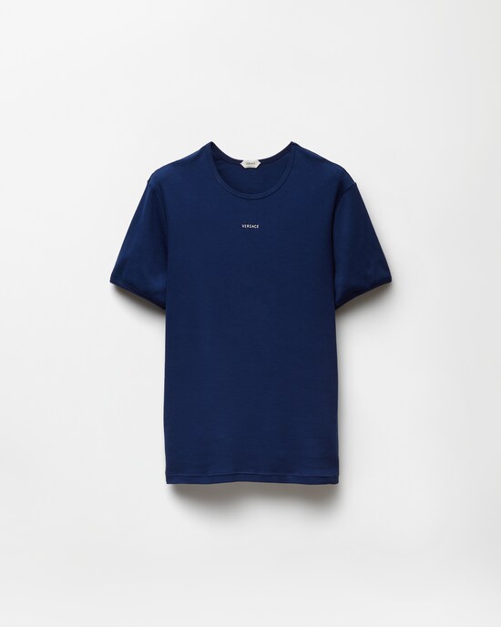 Embroidered-Logo Ribbed Cotton-Jersey T-shirt Blue 1