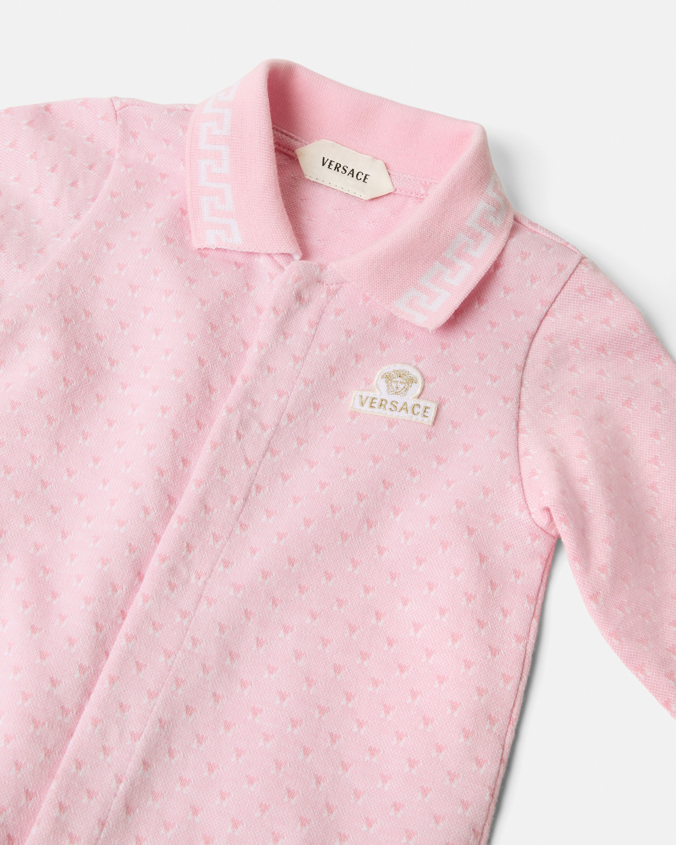Baby Jacquard Cotton-Piqué Sleepsuit Pink | VERSACE US