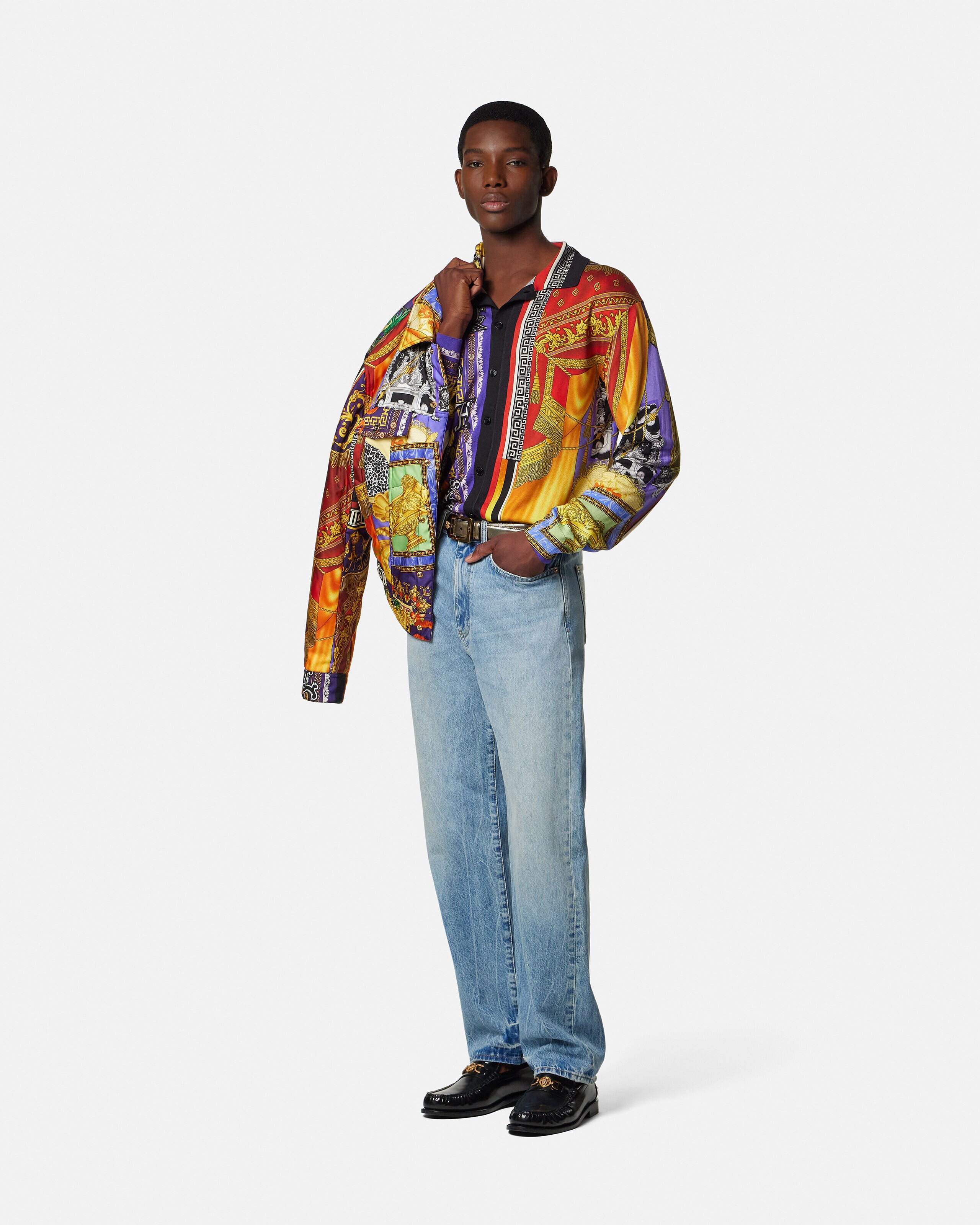 Printed Silk Knit Shirt Print | VERSACE ZA
