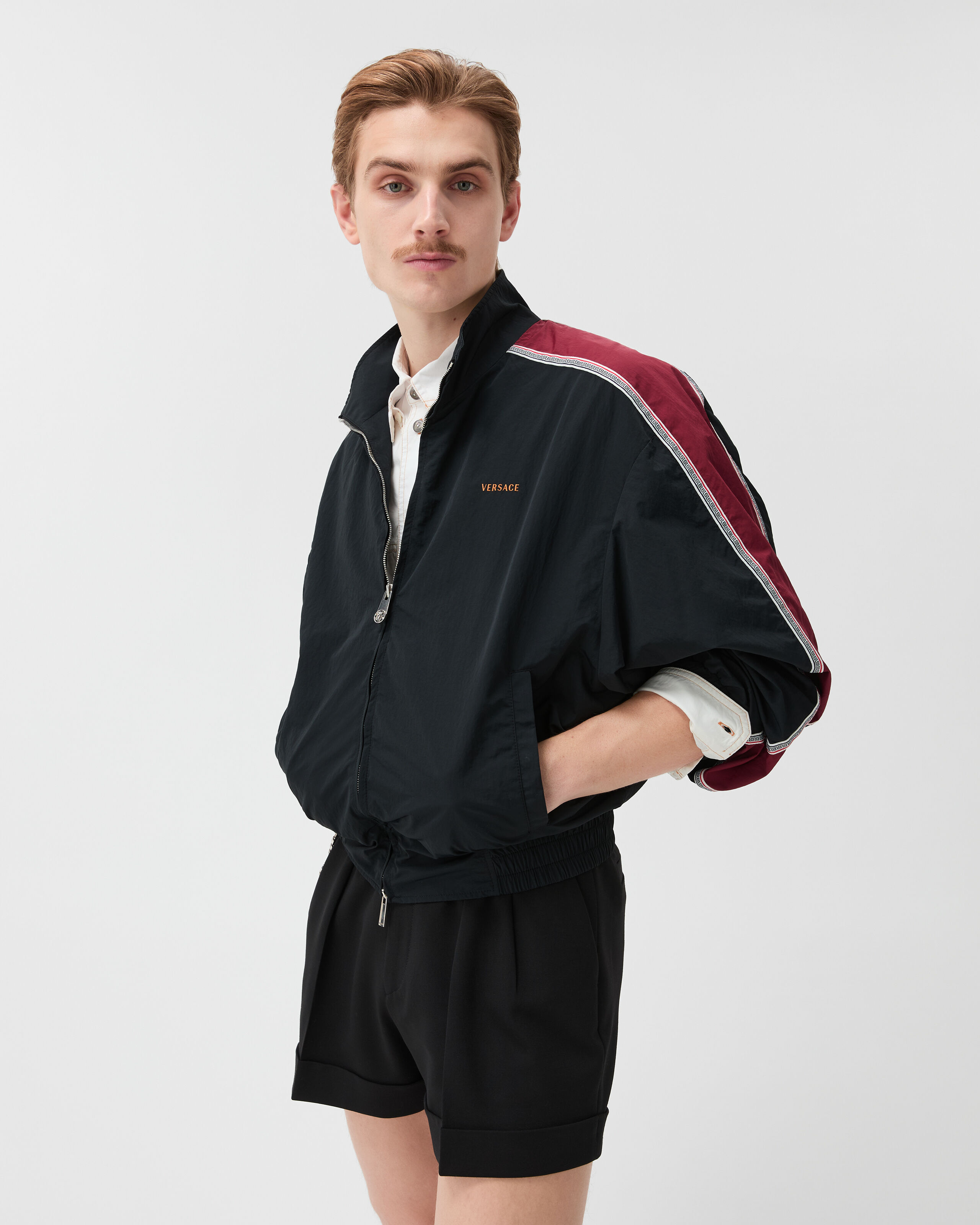 Embroidered-Logo Nylon Blouson Black | VERSACE US