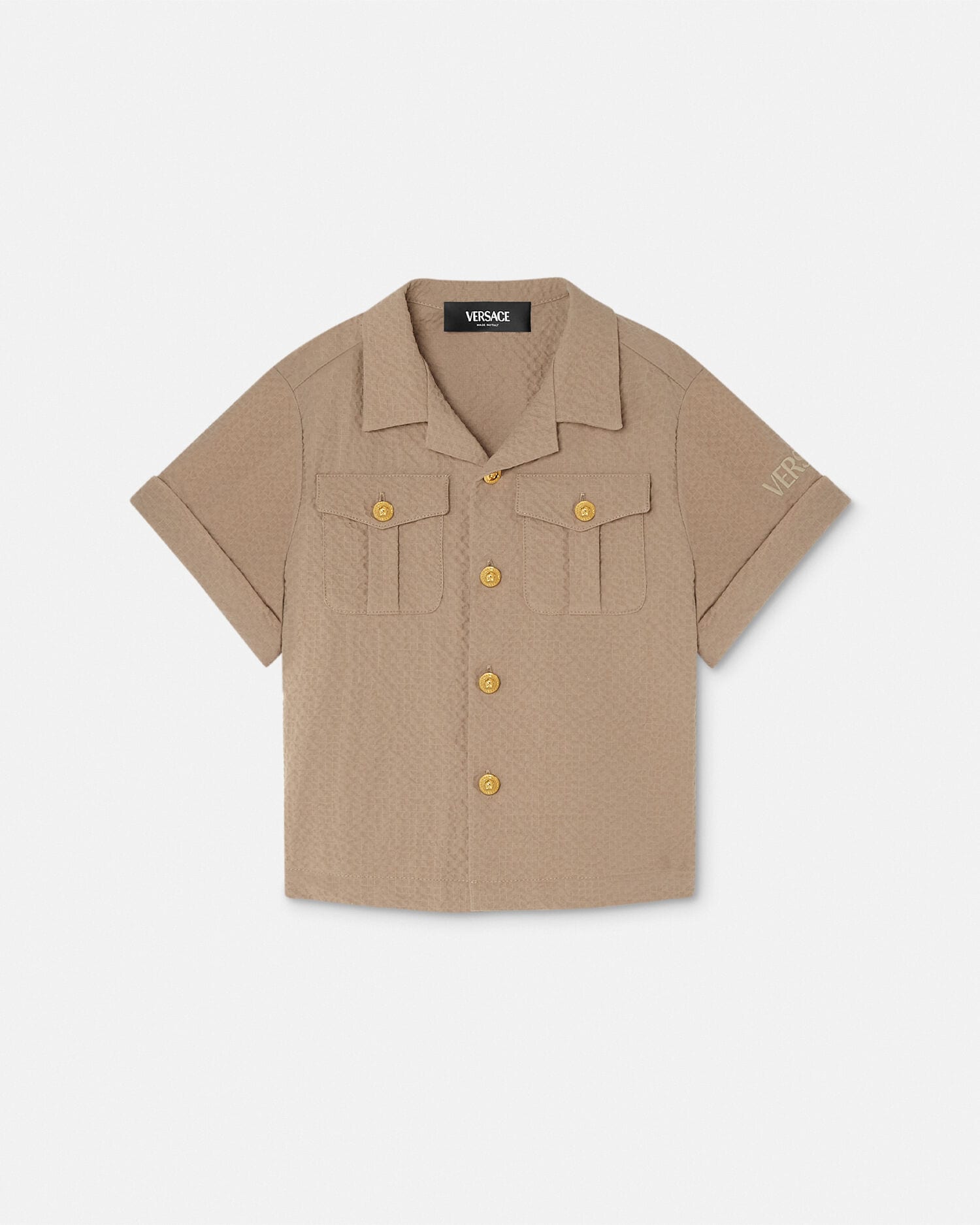Seersucker Kids Shirt Brown | VERSACE US