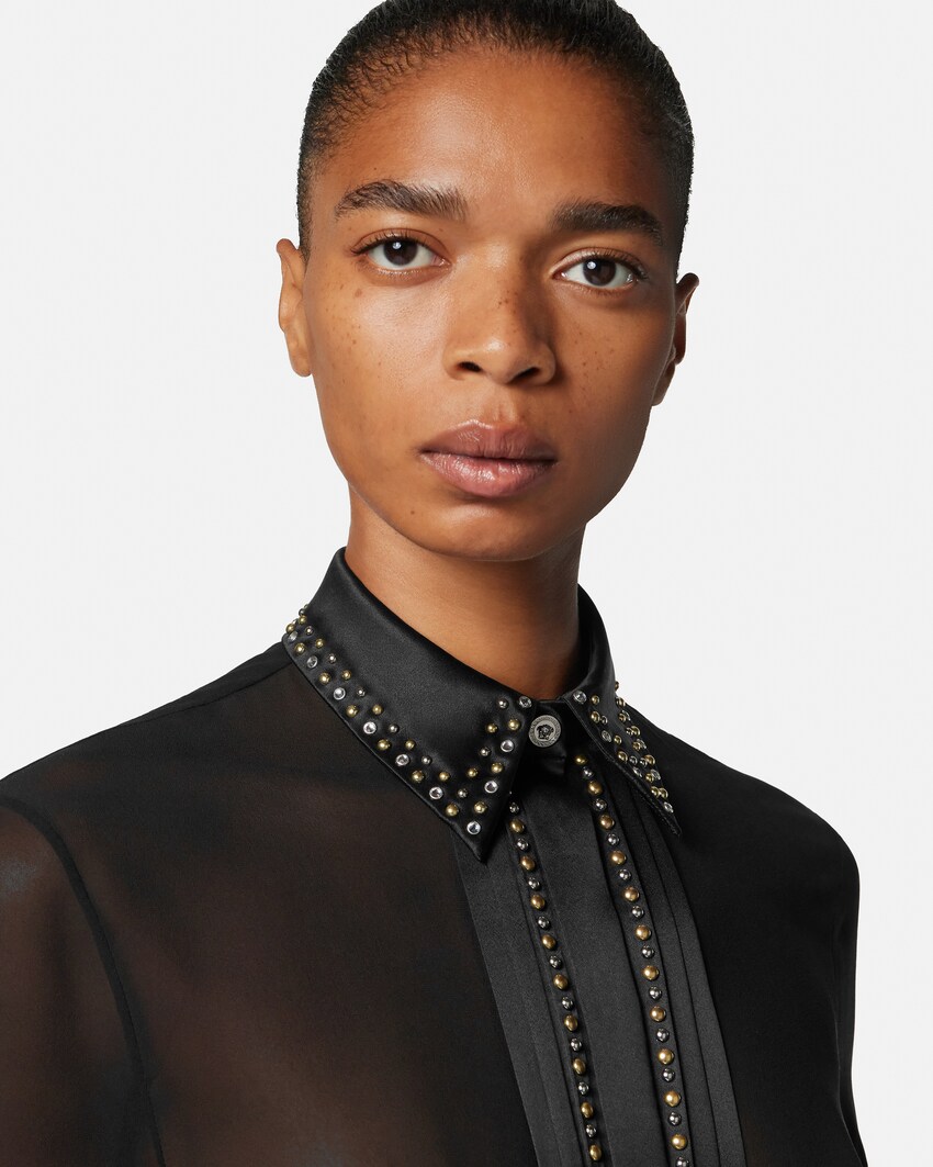 Embellished Silk Georgette Relaxed Shirt Black 3