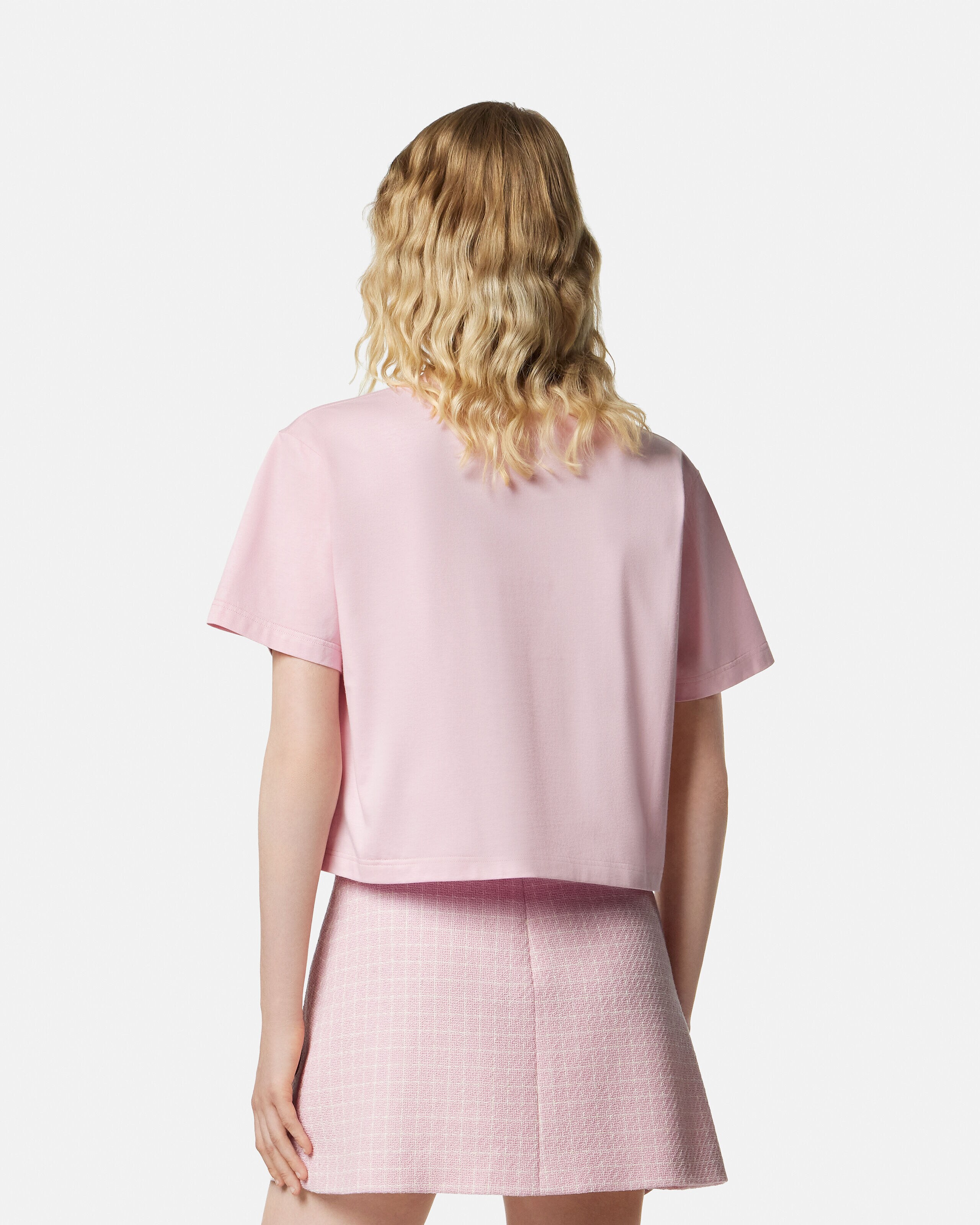Printed Cotton-Jersey T-Shirt Pink | VERSACE US