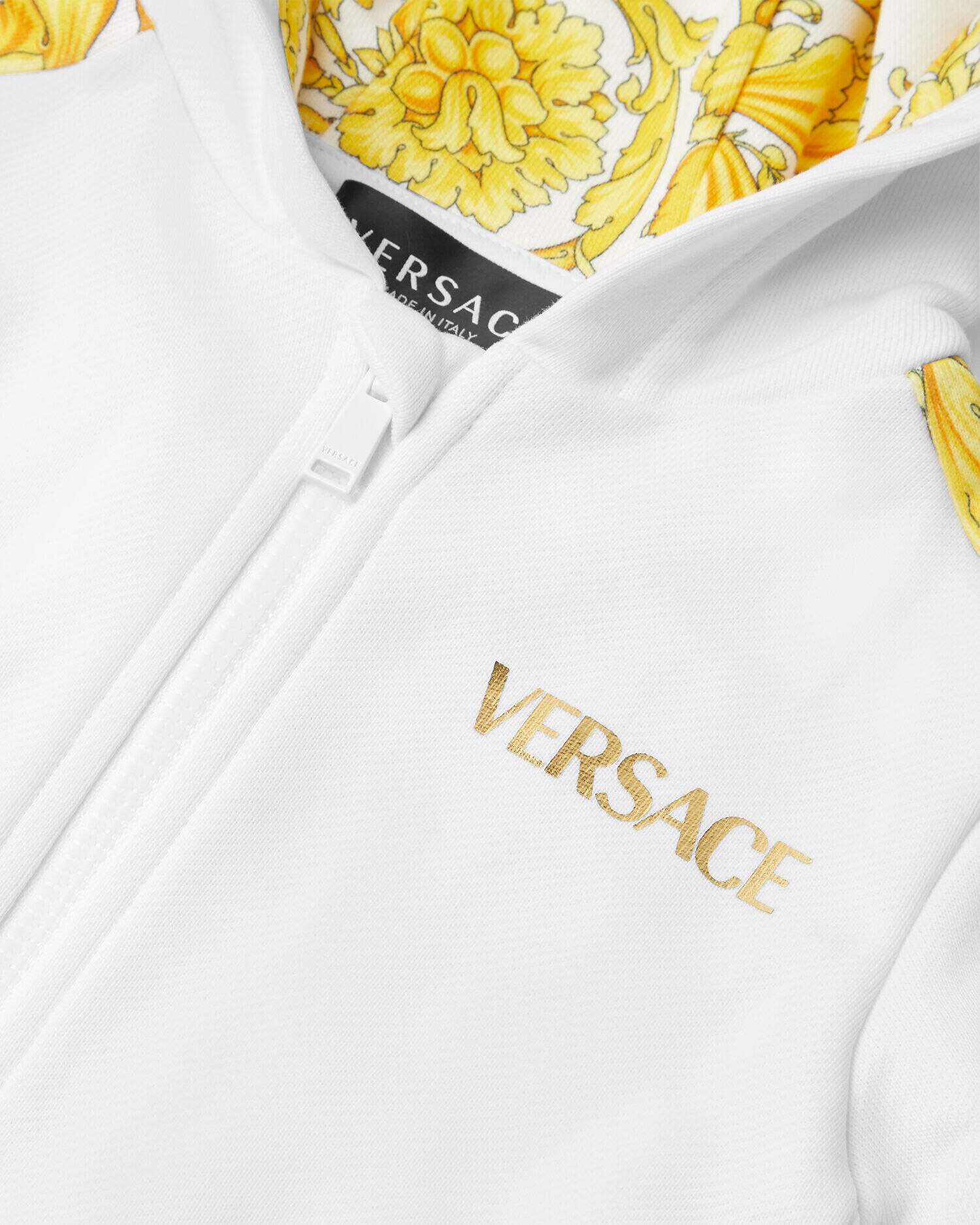 Barocco Baby Zip Hoodie White Print VERSACE