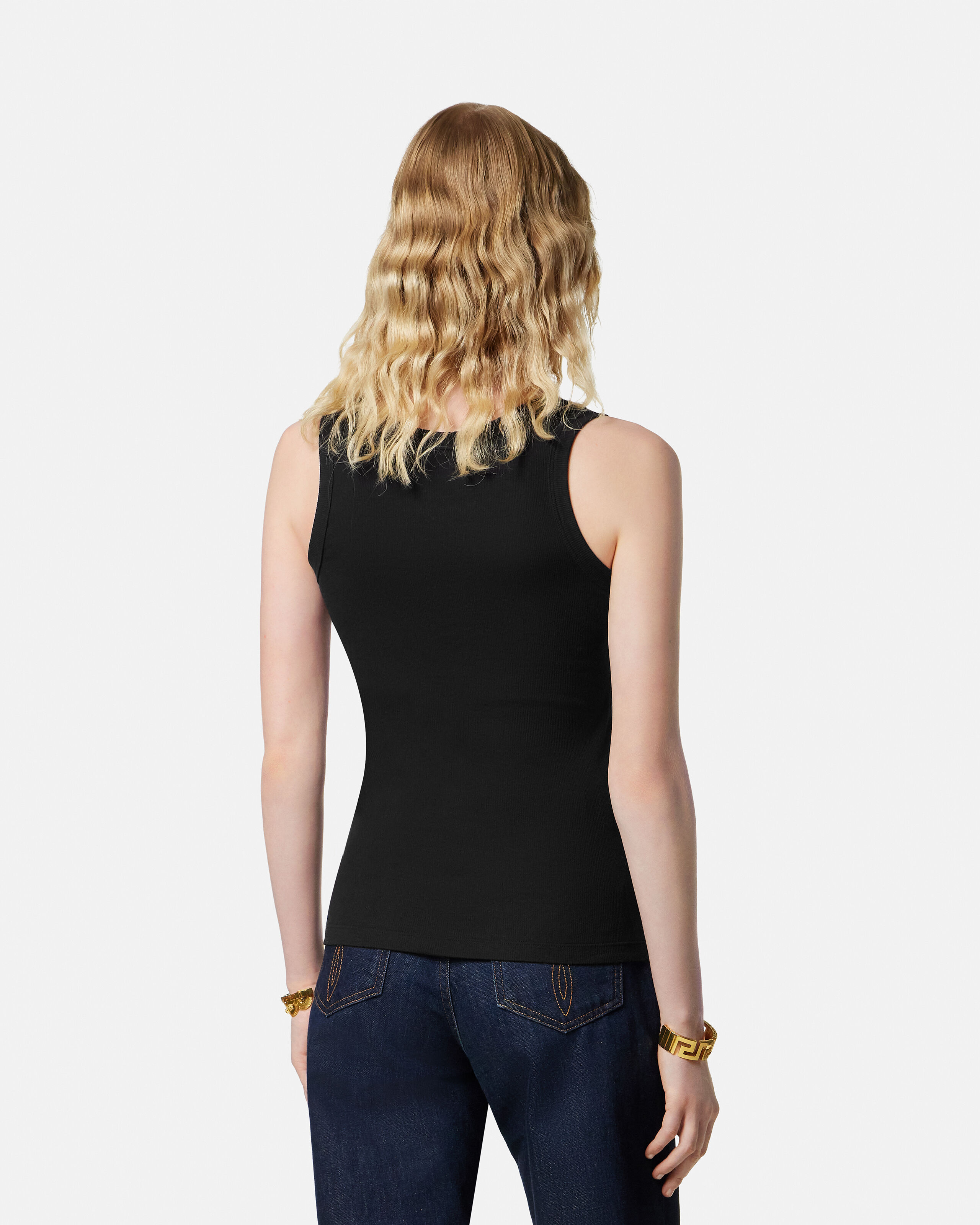Ribbed Stretch Cotton Tank Top Black | VERSACE