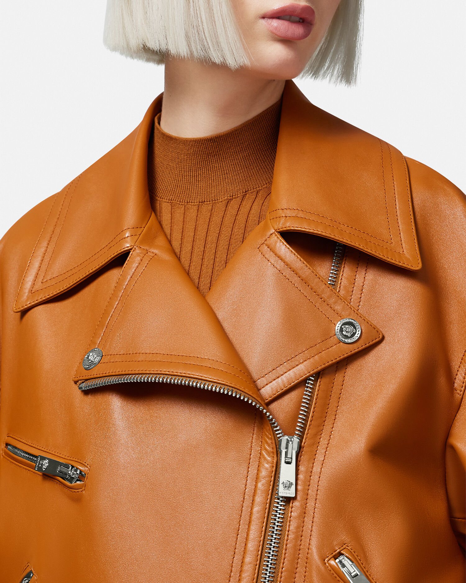 Versace leather biker hotsell jacket