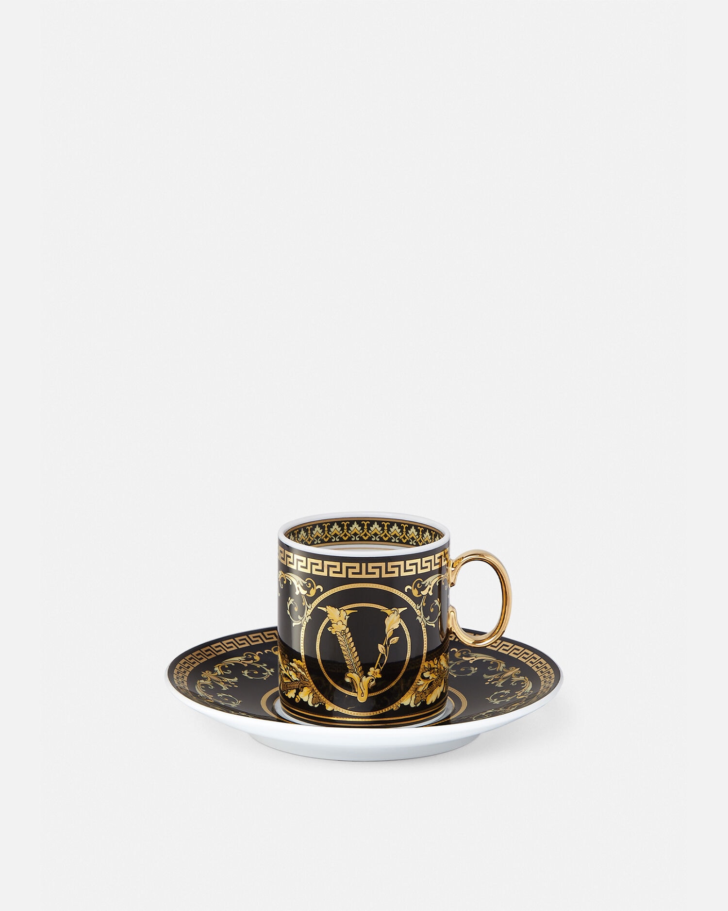 Virtus Gala Black Espresso Set Black,Gold | VERSACE US