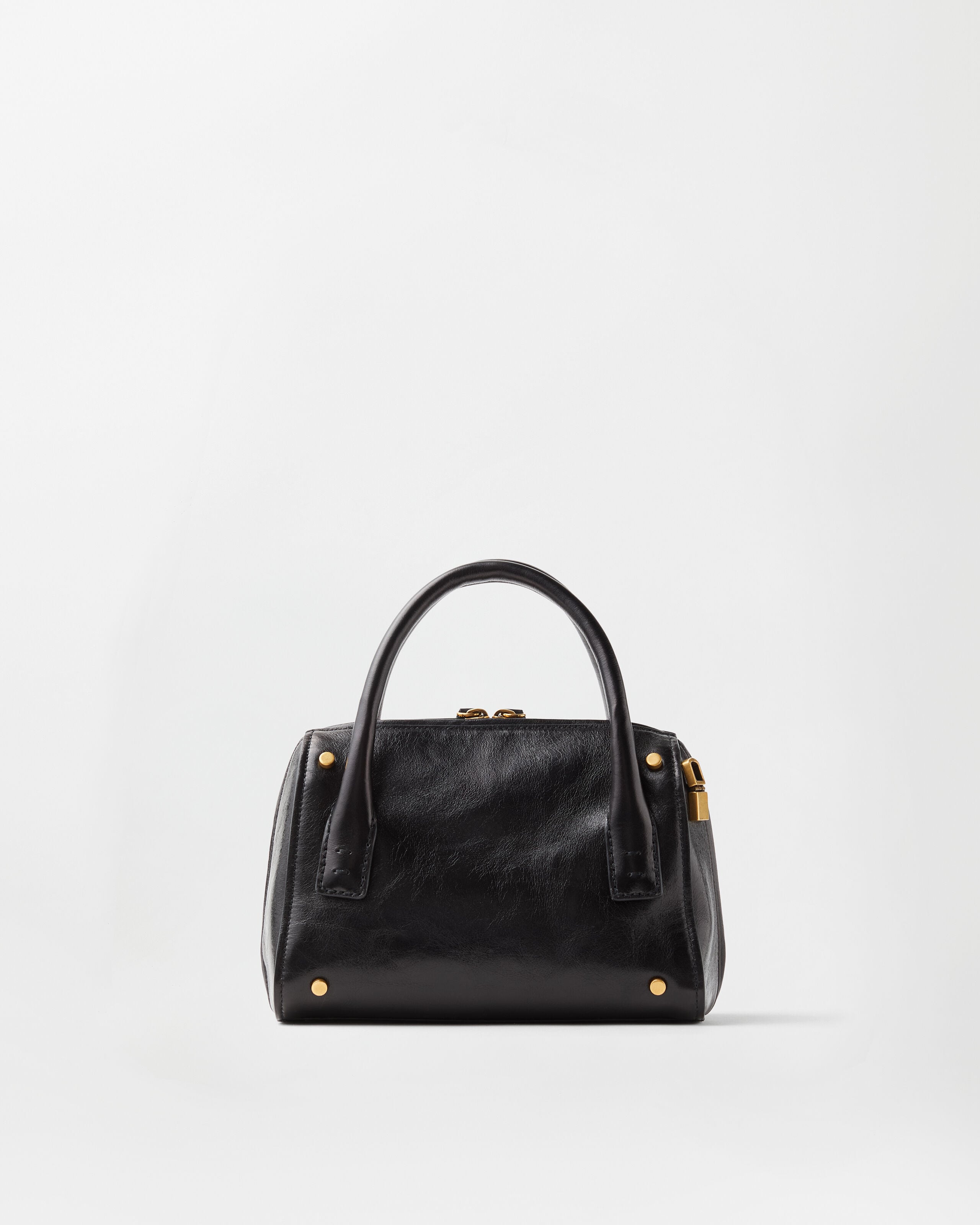 Roomy Small Leather Boston Bag Black,Brown | VERSACE US