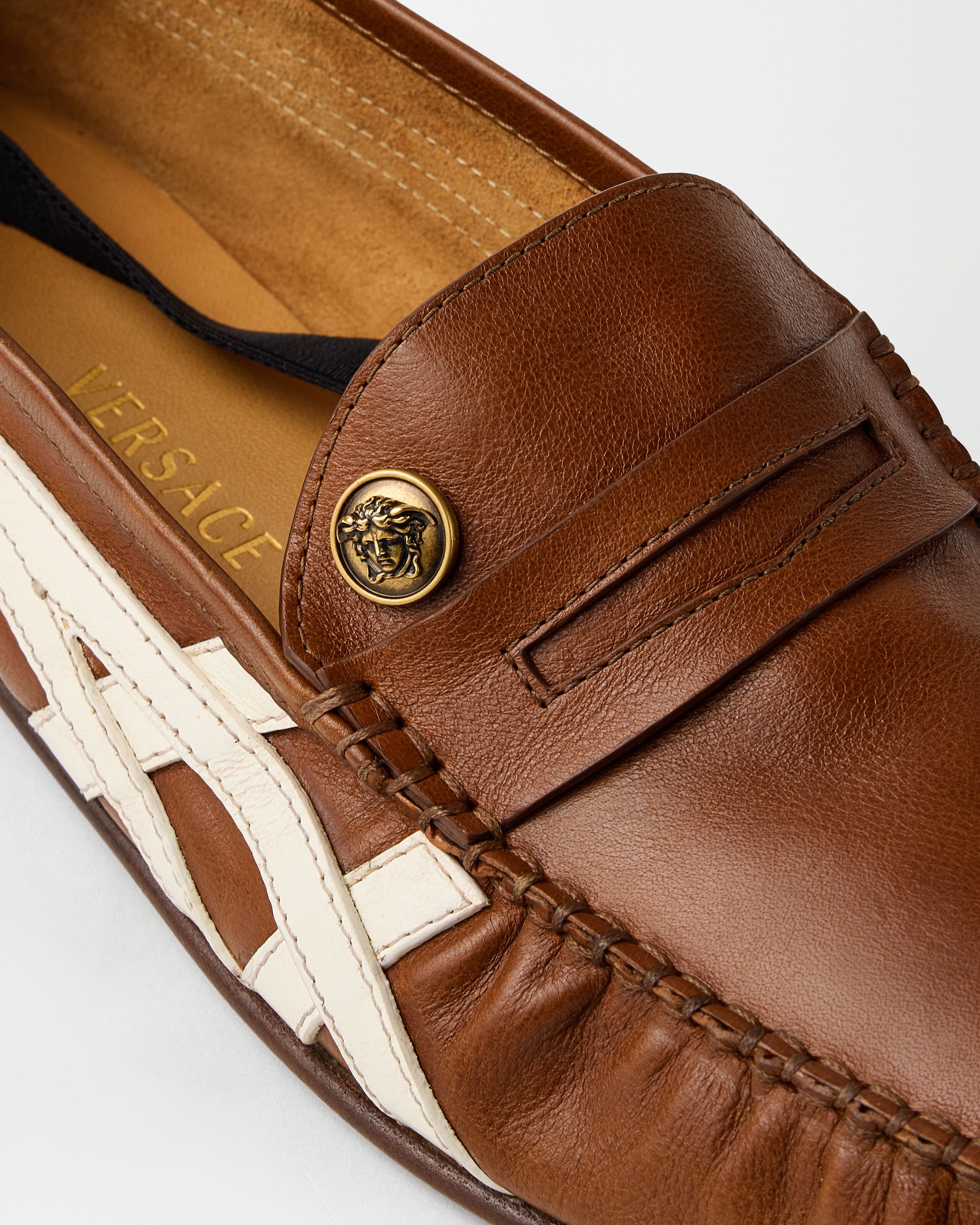 の*い様 CARPE DIEM 05SS washable leather sh Sakura Leather Loafers Brown,White | VERSACE US