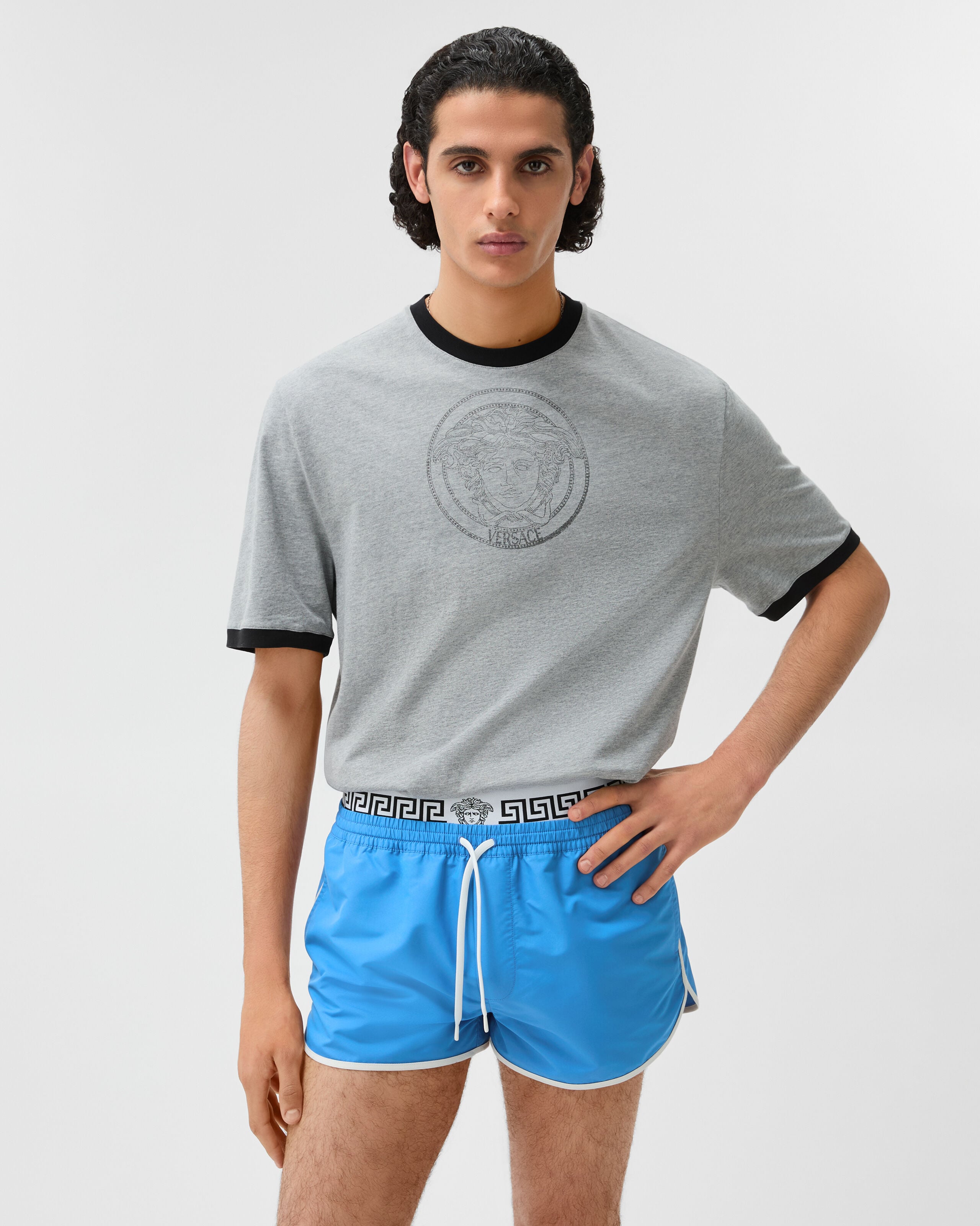 Double-Waistband Swim Shorts Blue | VERSACE US